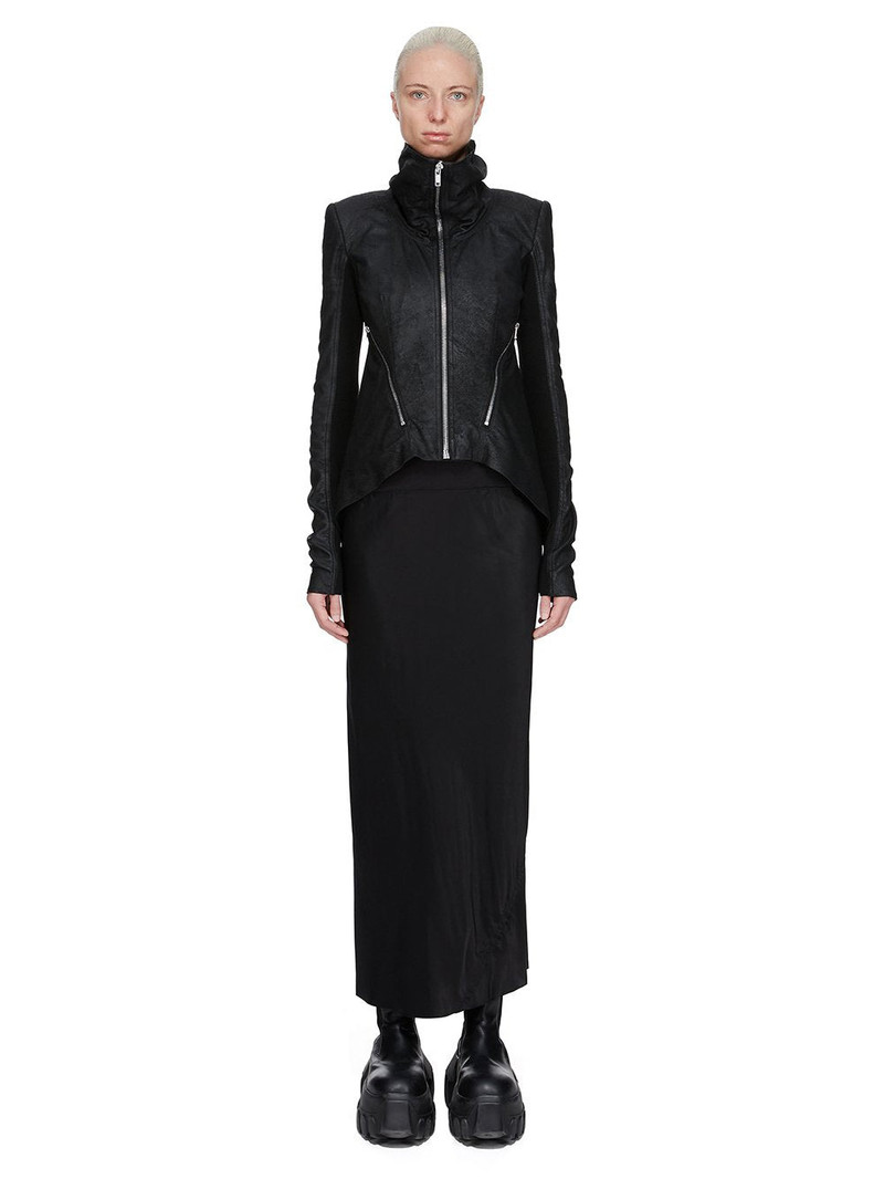 Rick Owens fold-neck zip-front leather jacket outlook