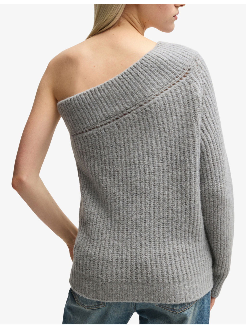 One-shoulder brushed-texture stretch-knit jumper - 4