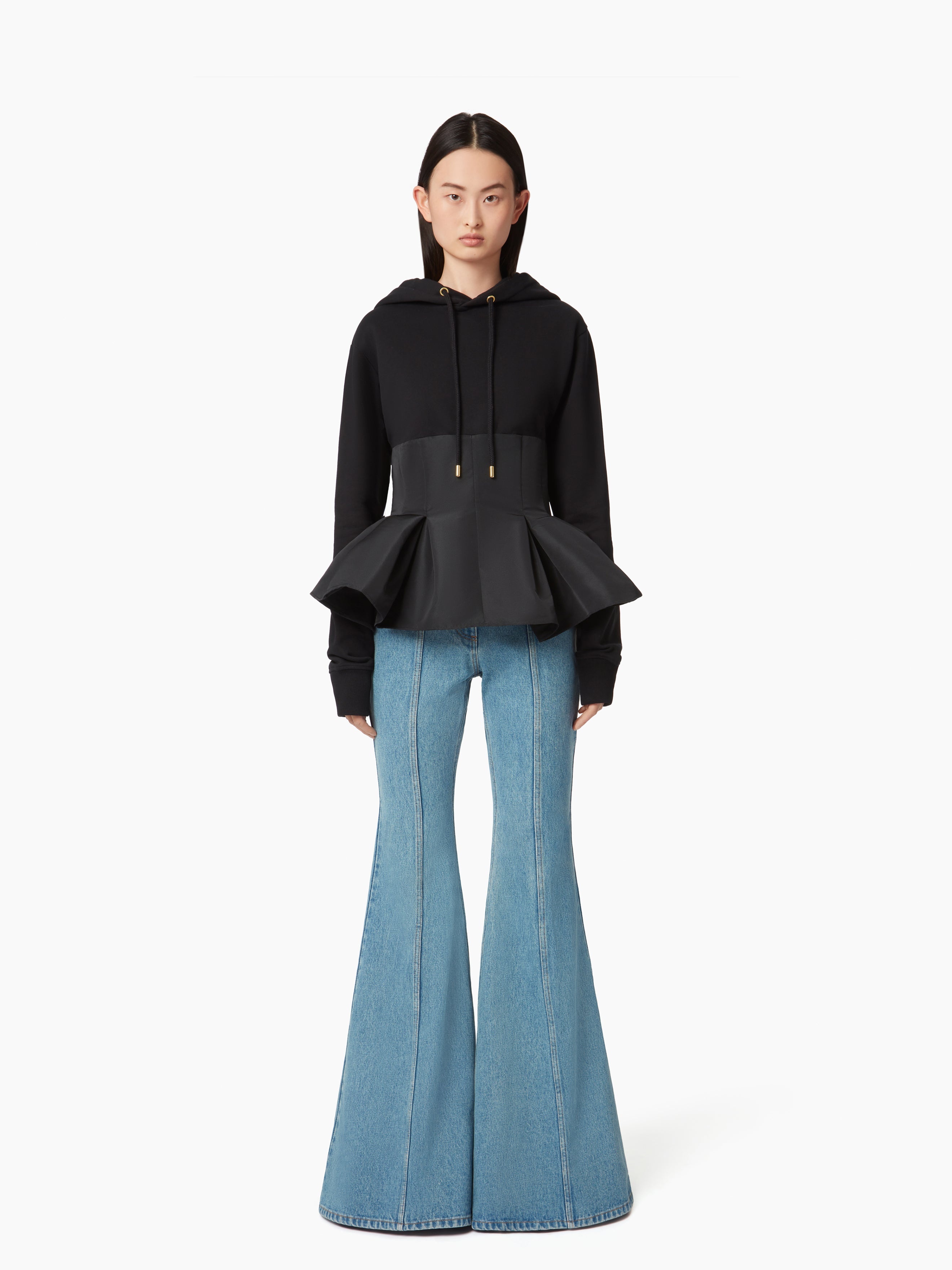 HOODIE WITH CONTRASTING PEPLUM - 1