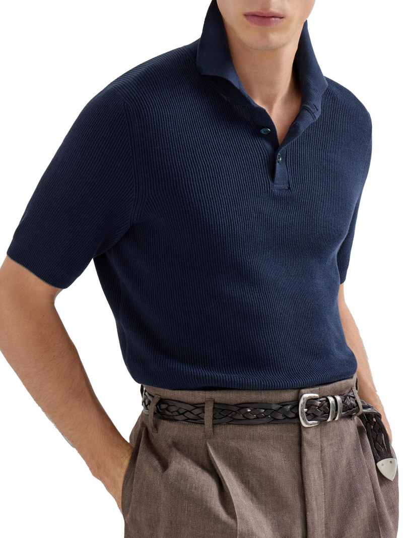 Men's Cotton English Rib Knit Polo Shirt - Navy Blue 4