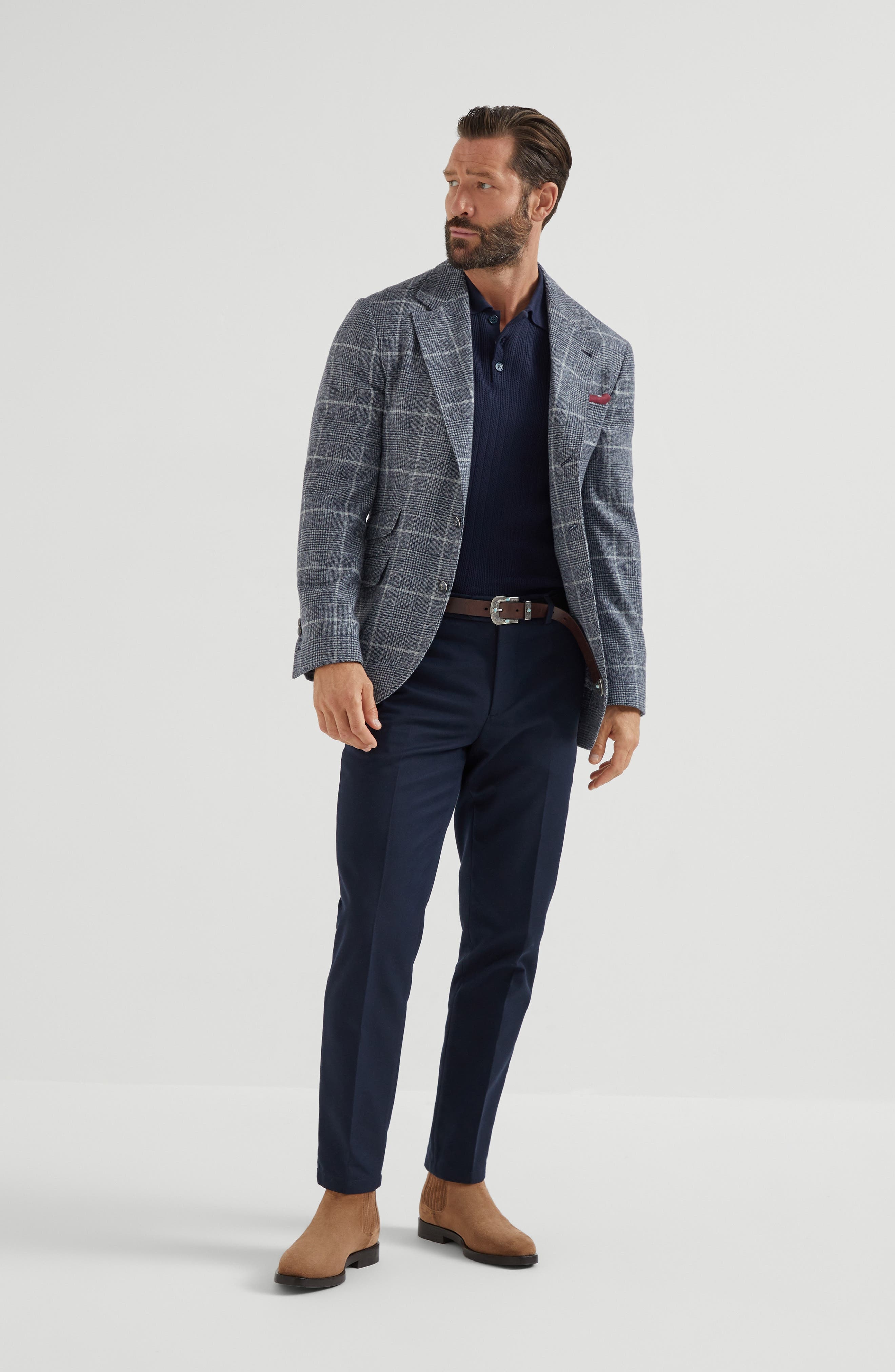 Brunello Cucinelli Rib knit polo in Navy Blue at Nordstrom - 6