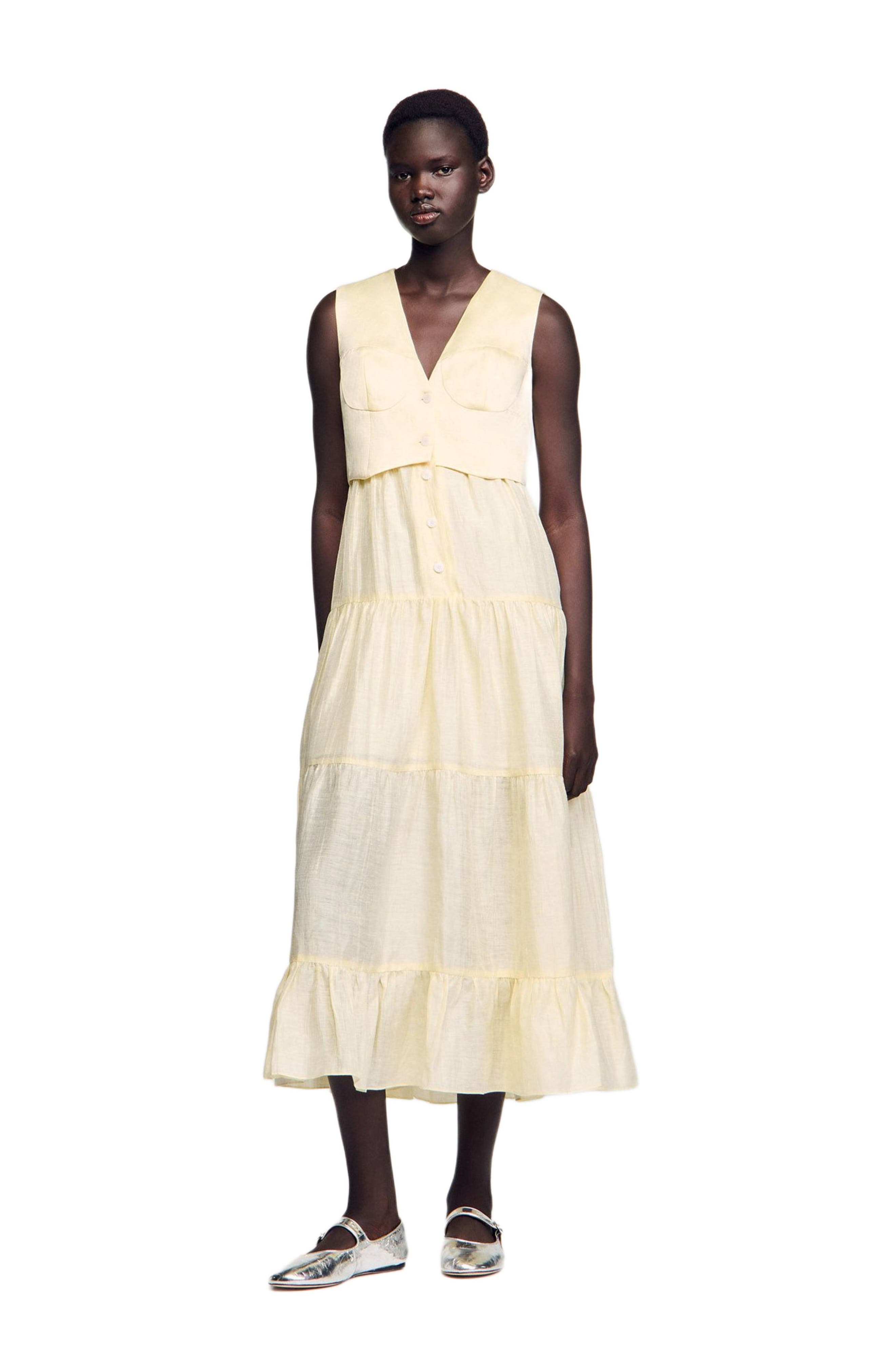 SANDRO Linen maxi dress in Light Yellow at Nordstrom - 6