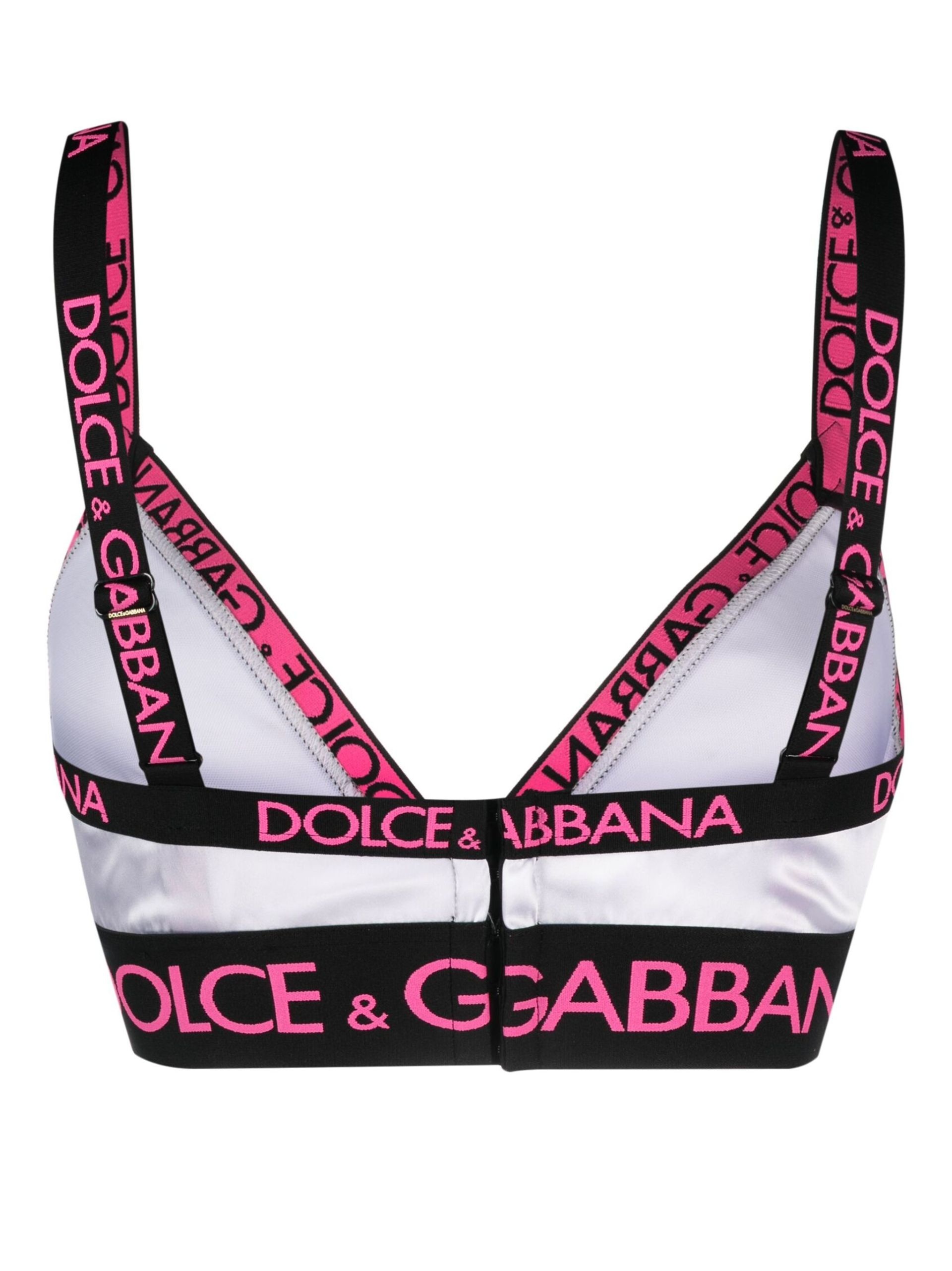 White Logo Jacquard Satin Triangle Bra - 2