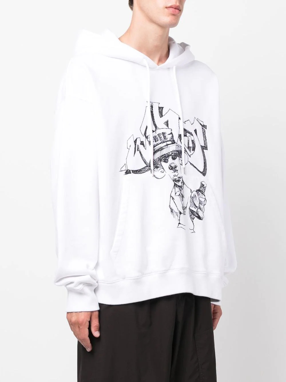 embroidered graffiti drawstring hoodie - 3