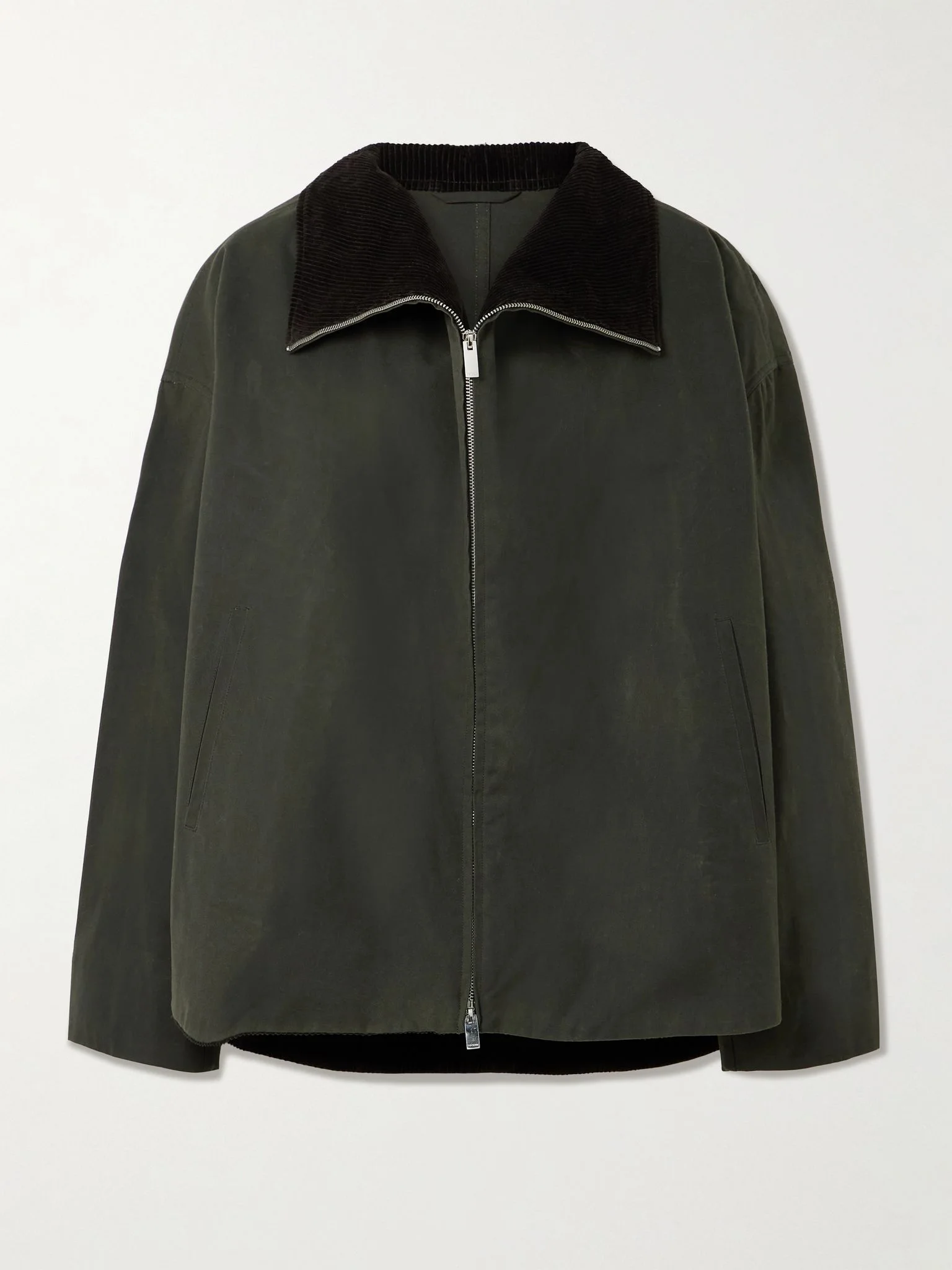 Corduroy-trimmed waxed organic cotton jacket Forest green - 1