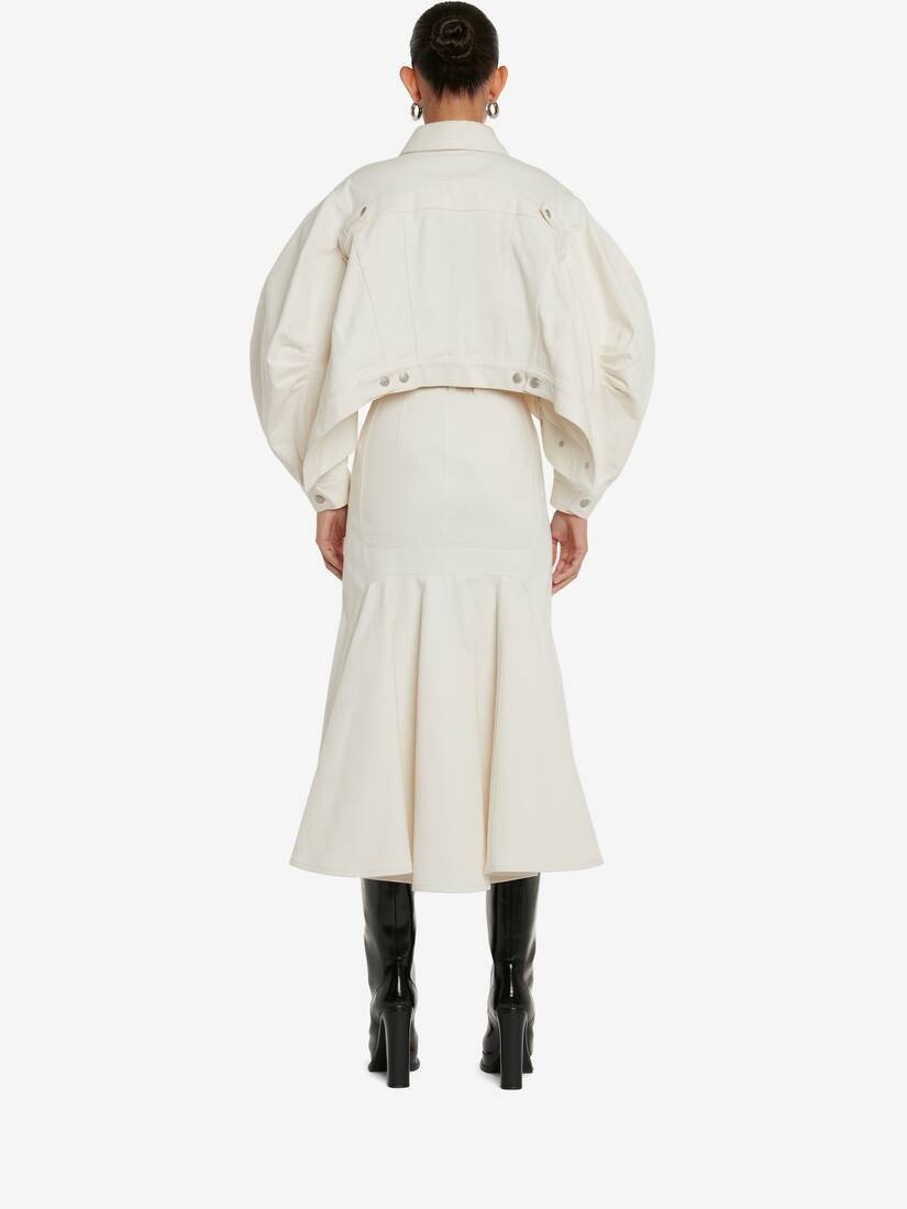 Women's Cocoon Sleeve Denim Jacket in Ivory - 4