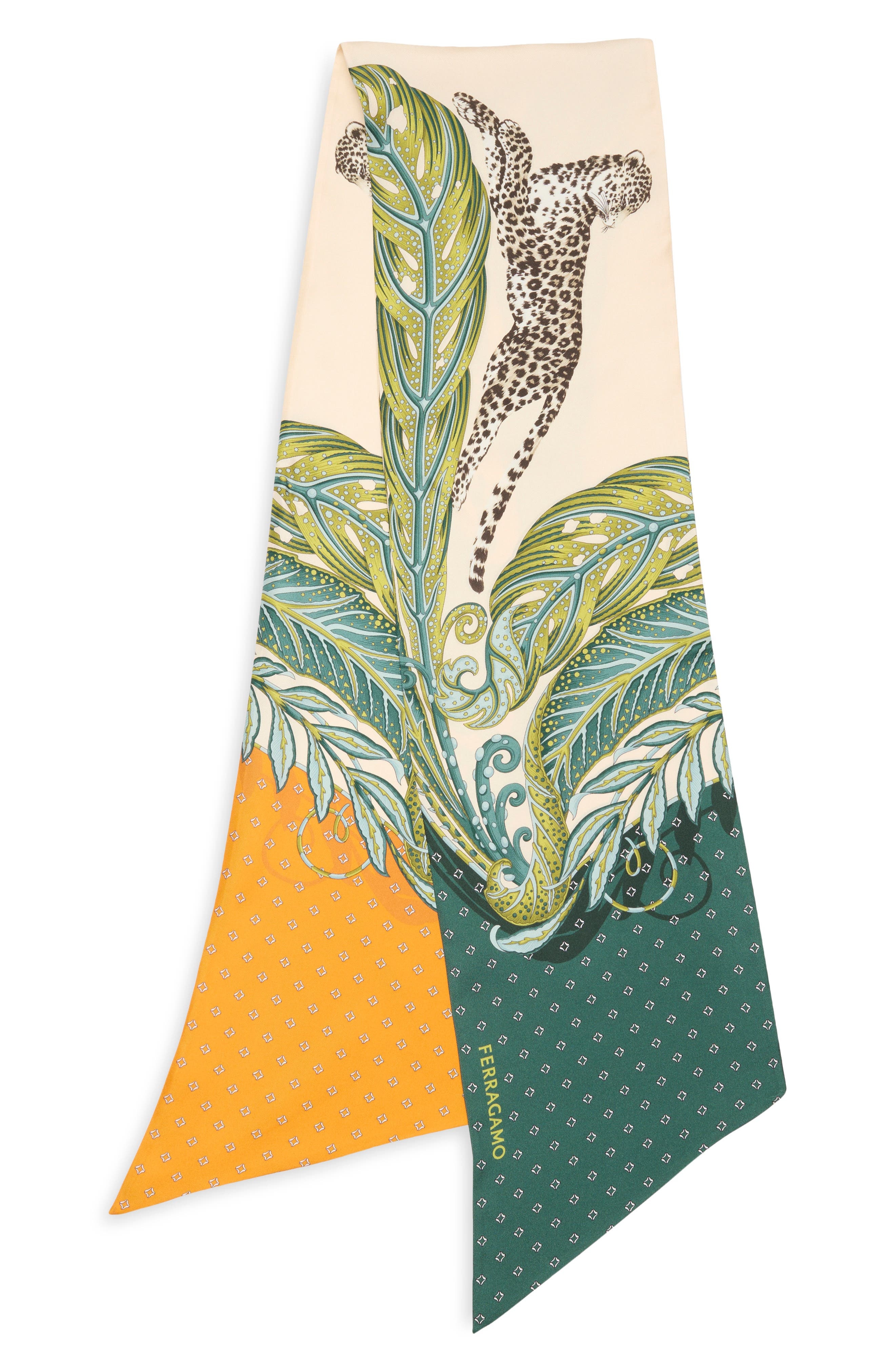FERRAGAMO Madras 2 Silk Twill Skinny Scarf in Verde Oro at Nordstrom - 1