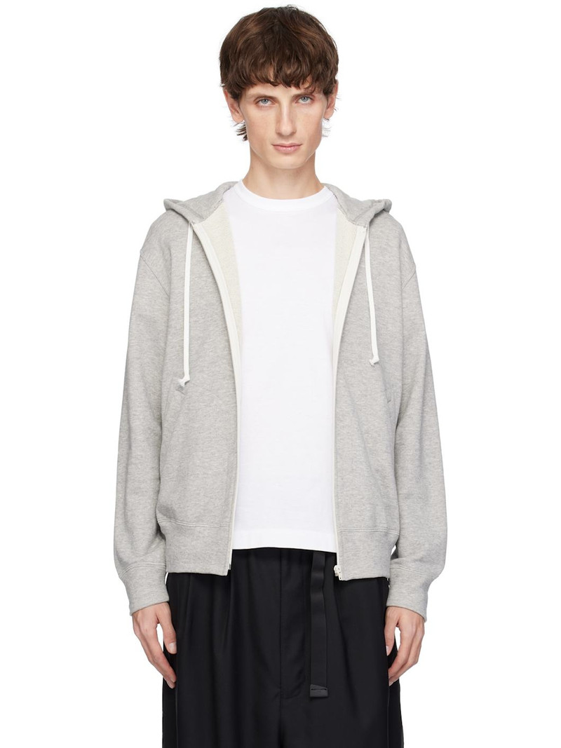 Gray Zip Red Heart On Back Hoodie - 1