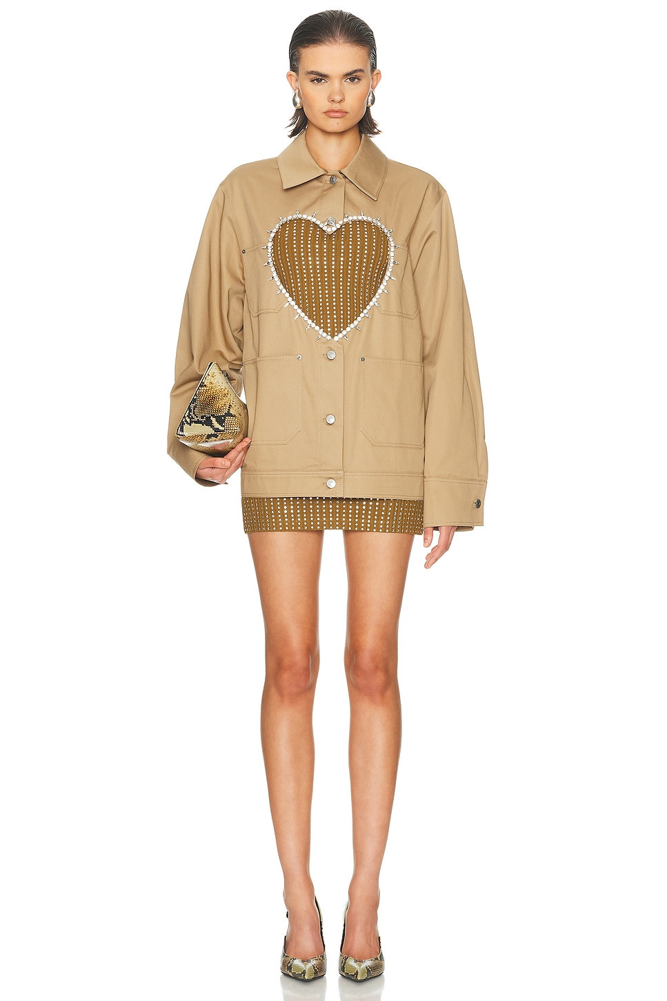 Crystal Heart Cutout Cargo Jacket - 4
