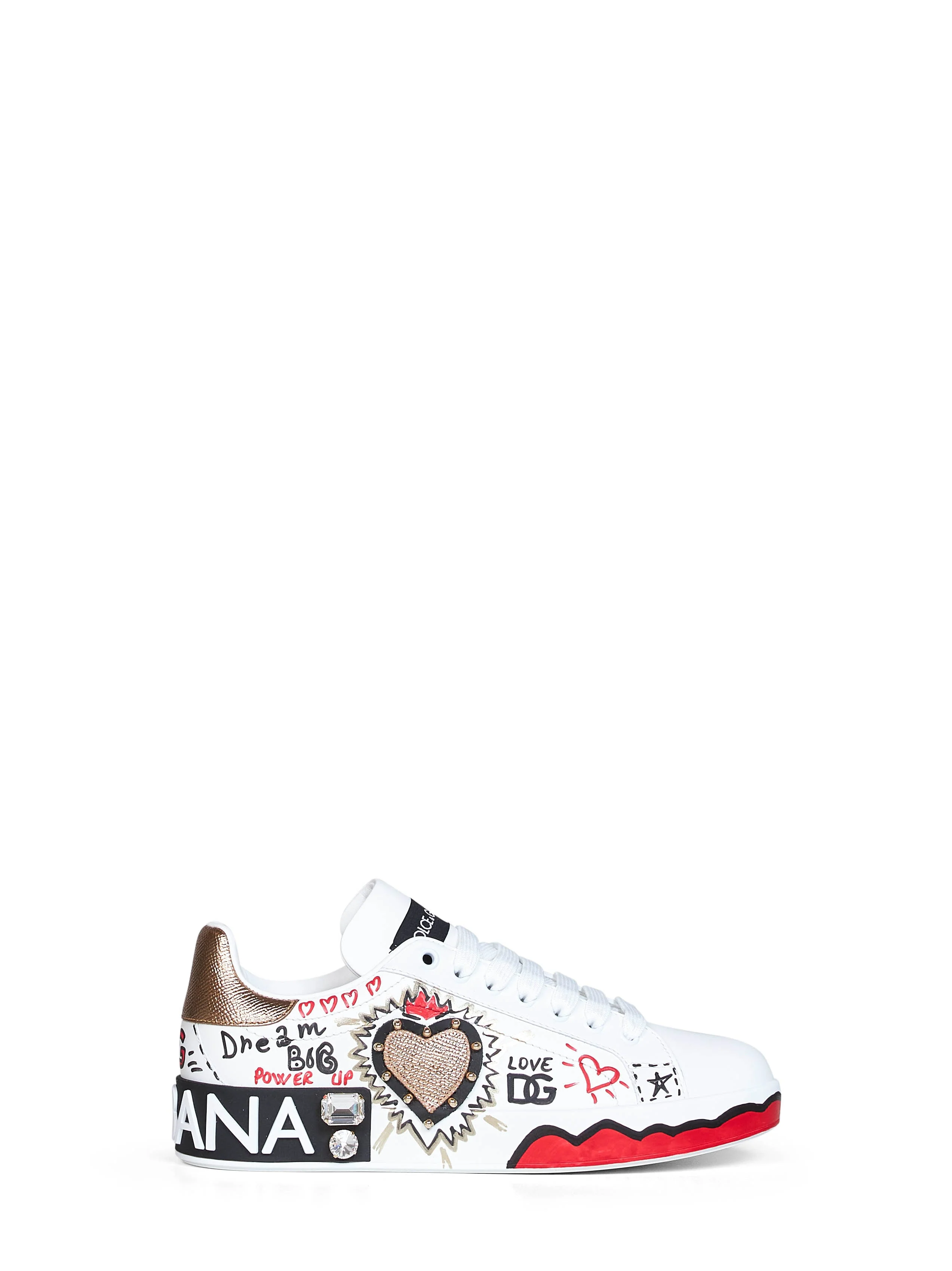 Dolce & Gabbana Women White Hand-Painted Leather Portofino Low-Top Sneakers - 1
