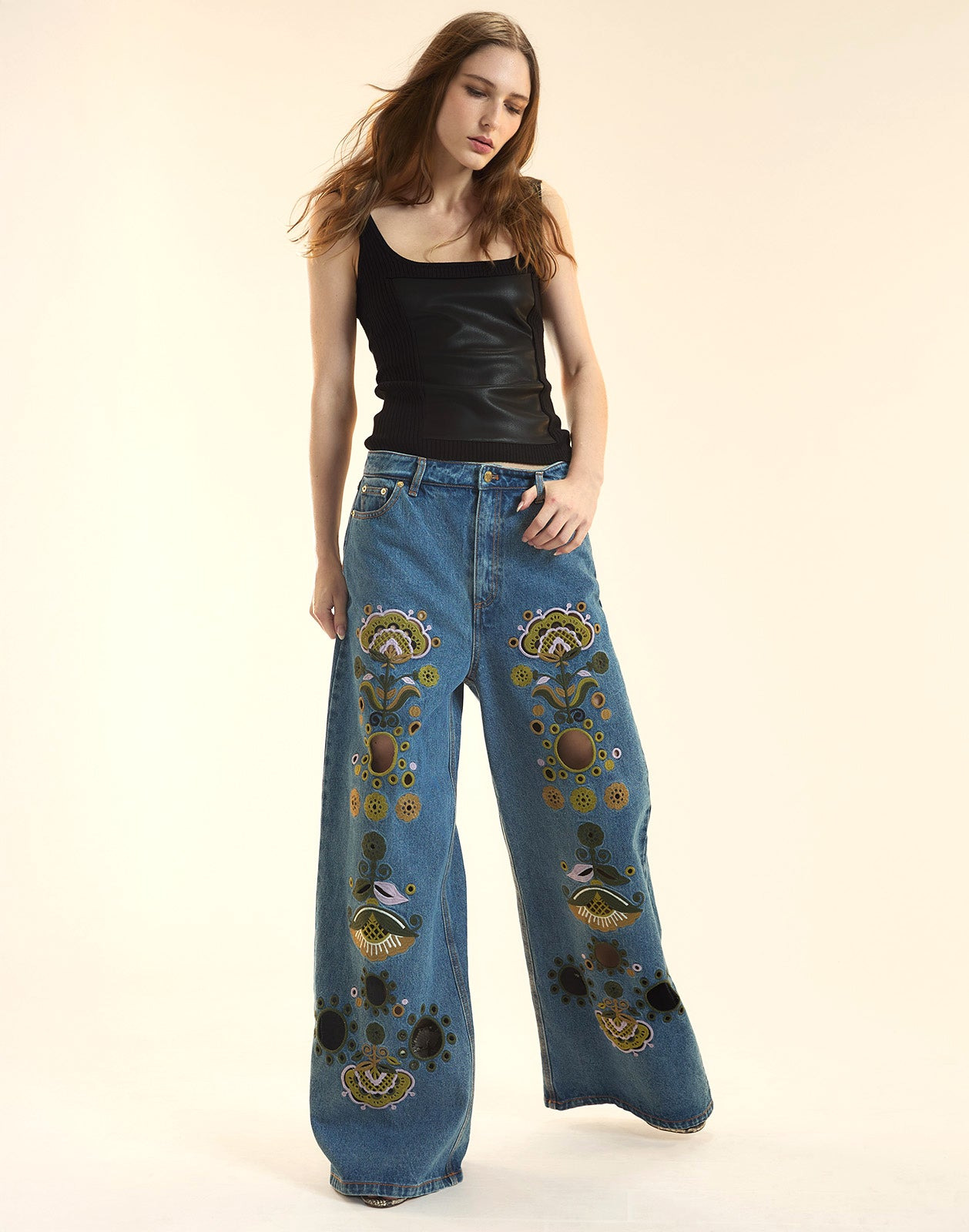 Embroidered Wide-leg Jean - 4