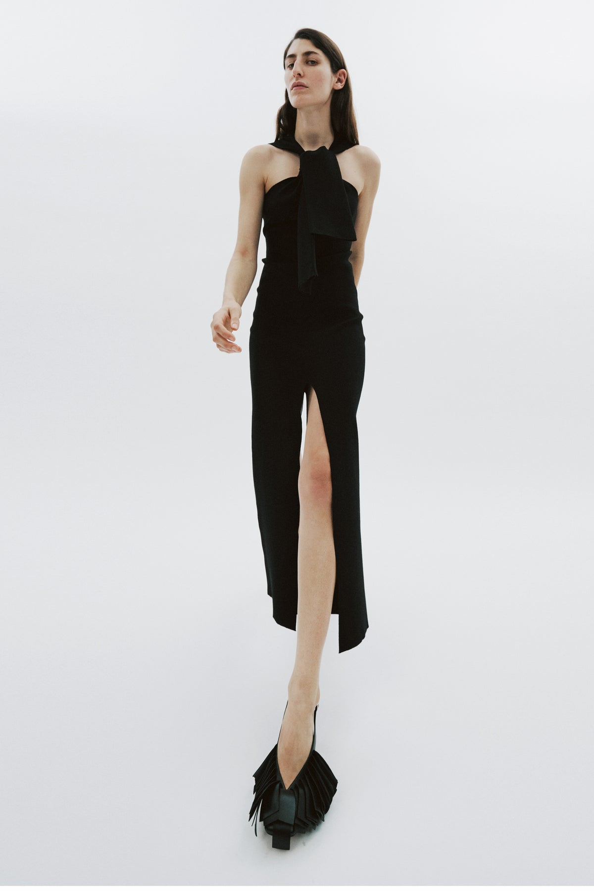 KNIT DRESS WITH NECK TIE BLACK - 11