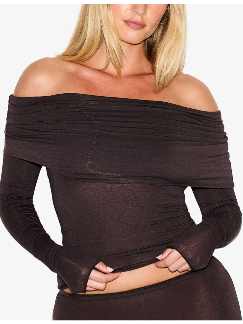 Sheer Modal Off Shoulder Long-Sleeve Jersey Top - 3