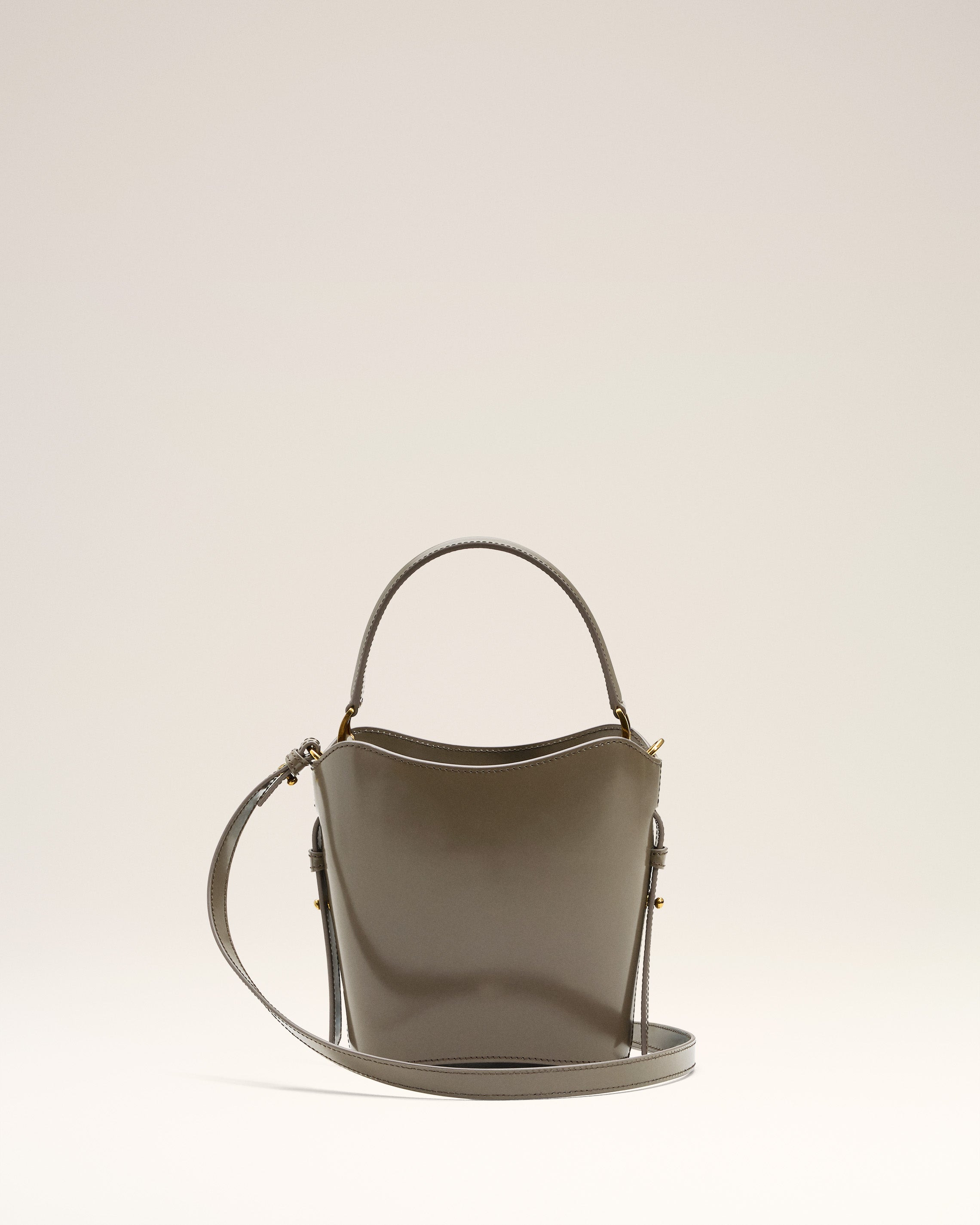 GREY GLAZED LEATHER MINI PARIS PARIS BUCKET BAG - 4
