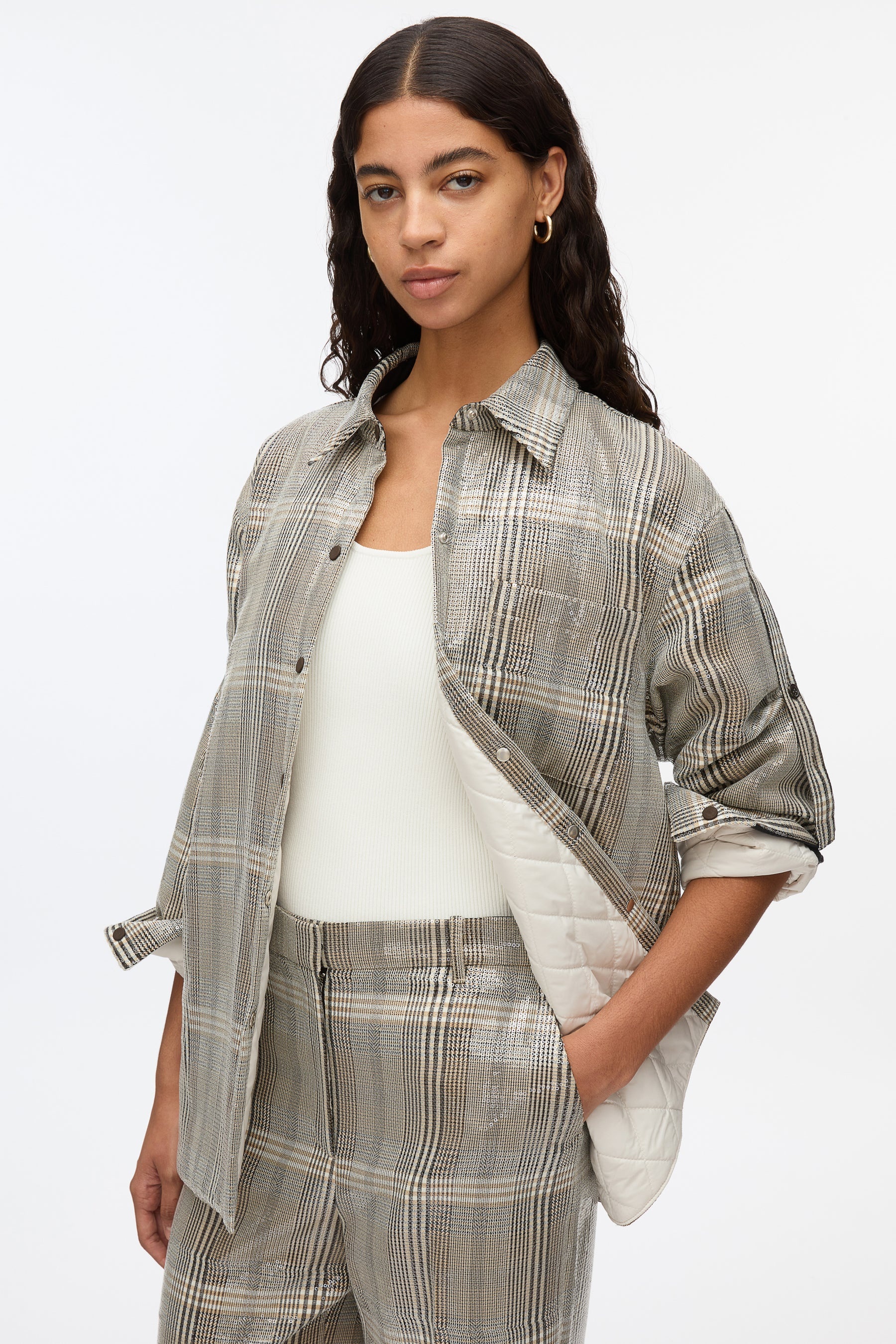 Sequin Plaid Shirt Jacket - 6