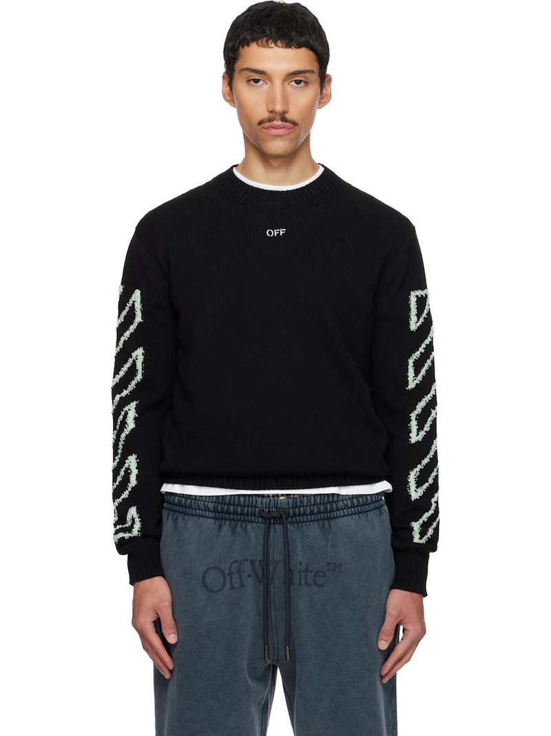 Black Diagonal Outline Knit Crewneck Sweater 1