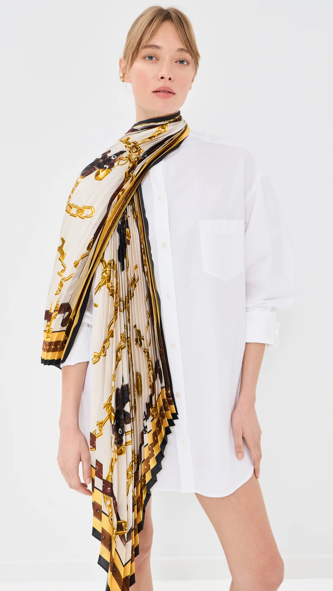 Button Down Dress with Scarf - 1