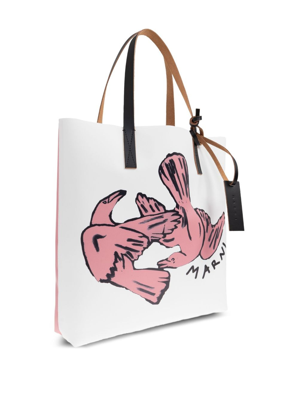 bird-print leather tote bag - 4