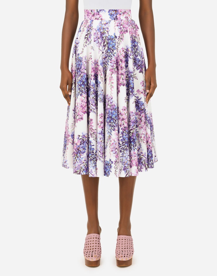 Wisteria-print poplin midi skirt - 1