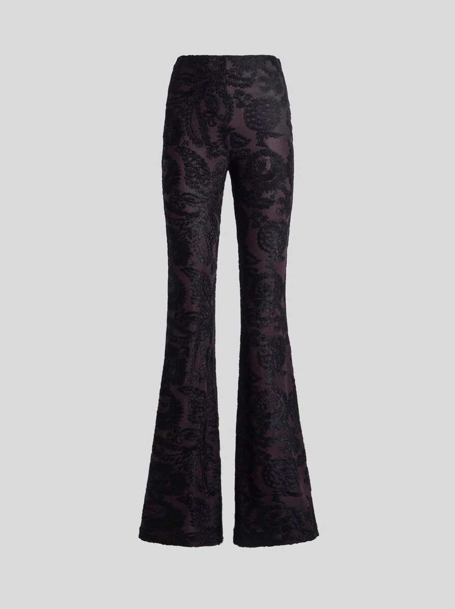 FLARED TROUSERS IN CHENILLE JACQUARD WITH PAISLEY FOLIAGE MOTIF - 1
