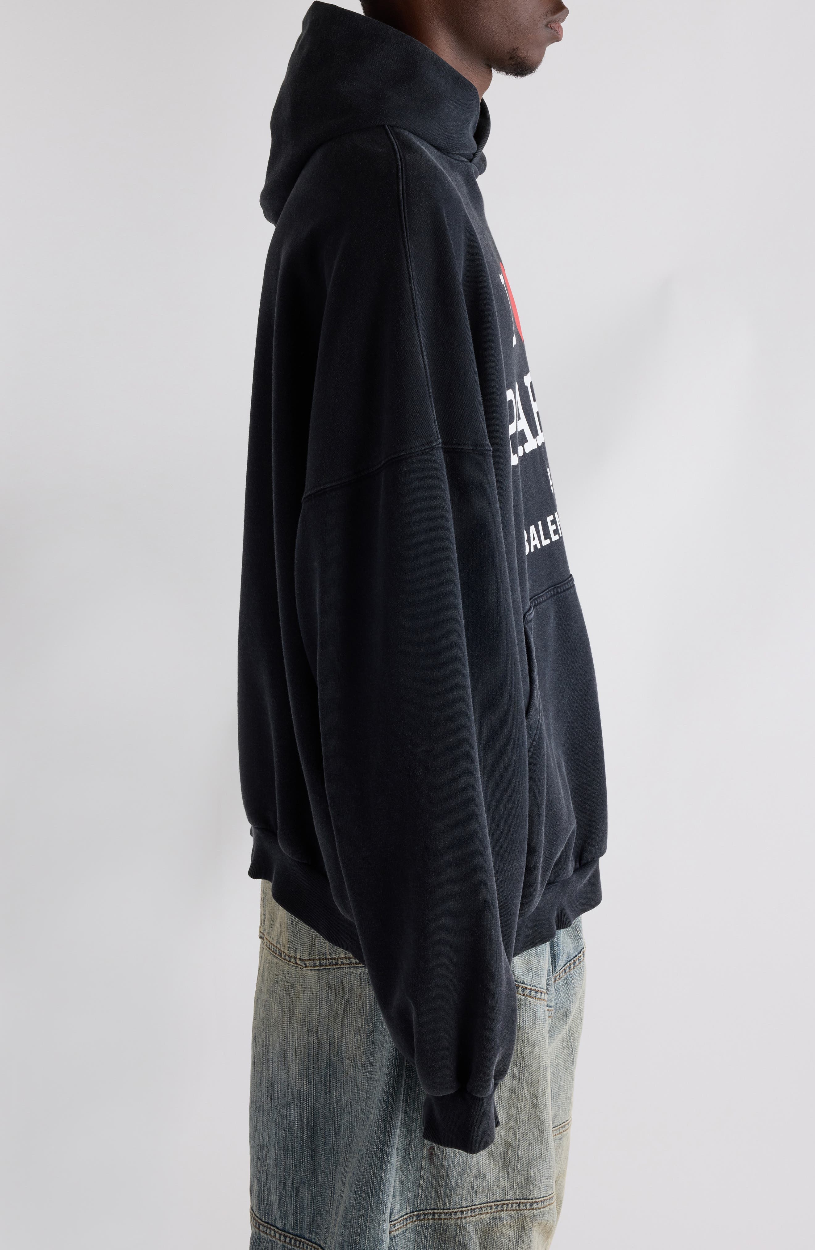 Balenciaga Large Fit Graphic Hoodie in Faded Washed Black at Nordstrom - 4