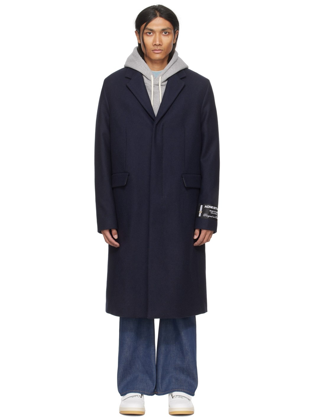 Navy Single-Breasted Coat - 1