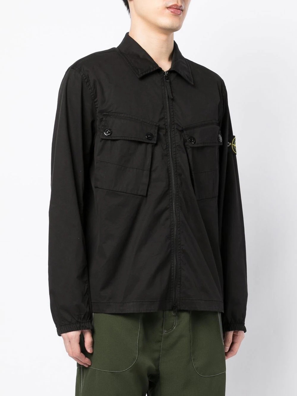 Compass-patch zip-up shirt - 3