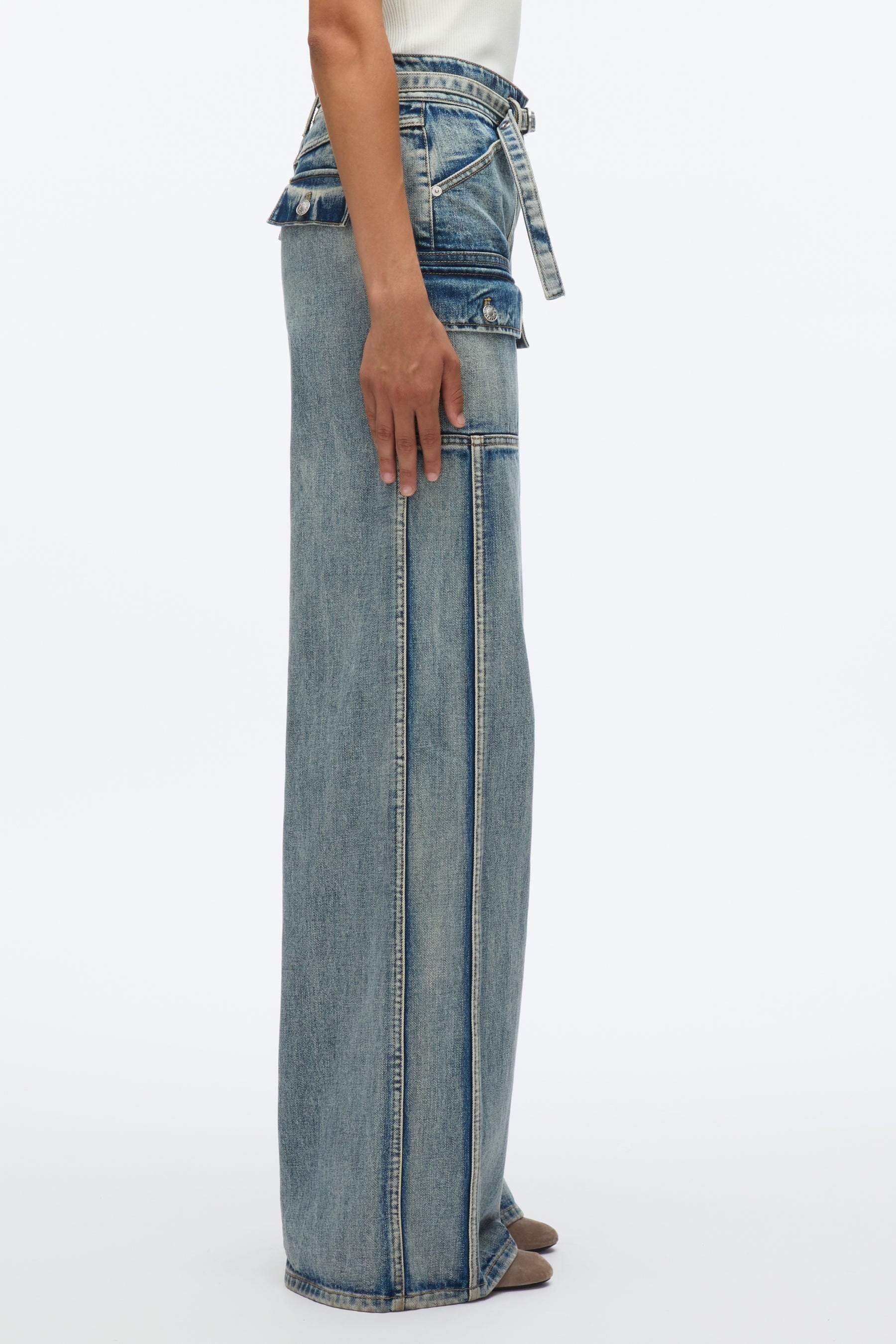 Cargo Wide Leg Belted Jeans - 3