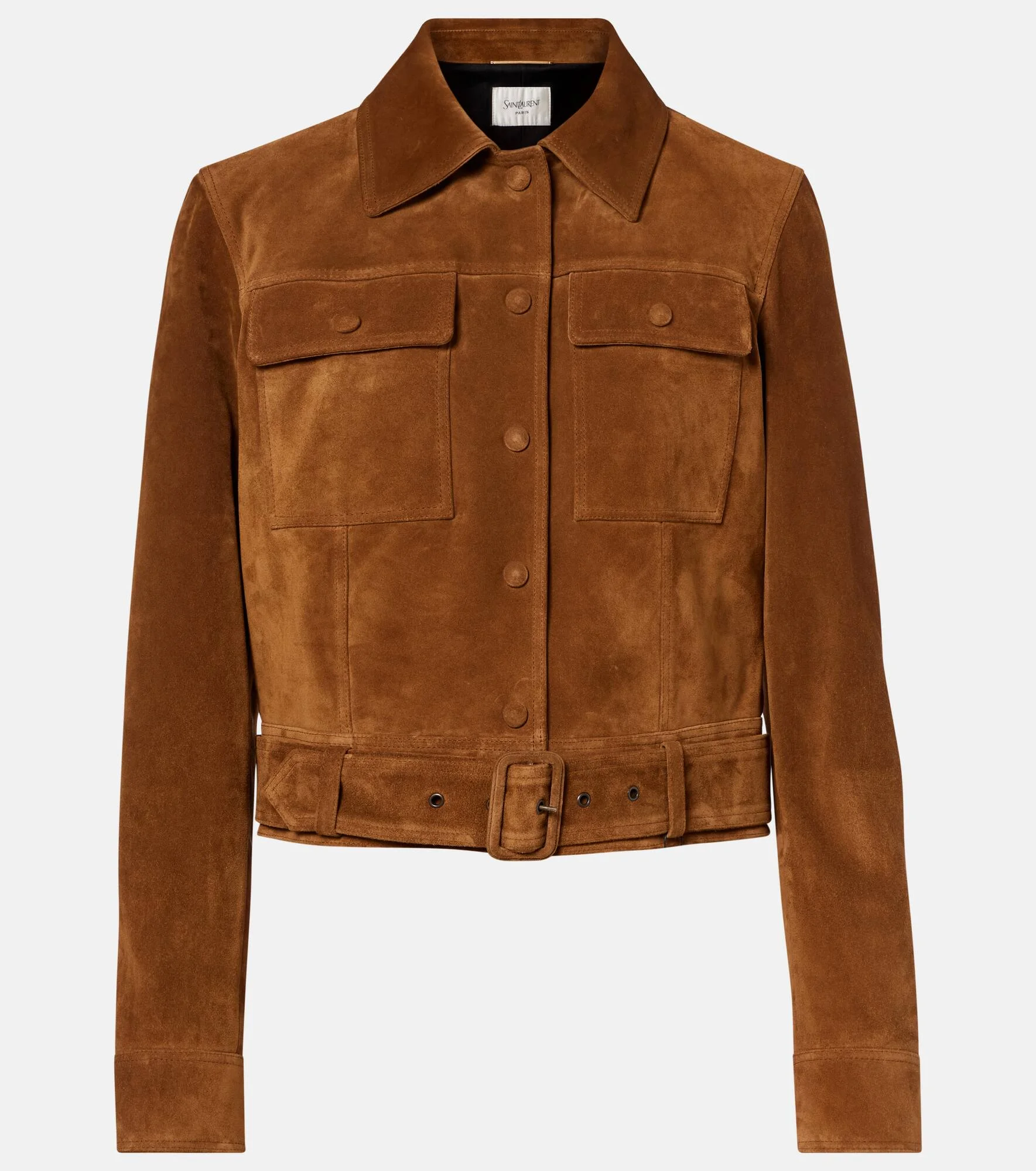 Belted cropped suede jacket - 1