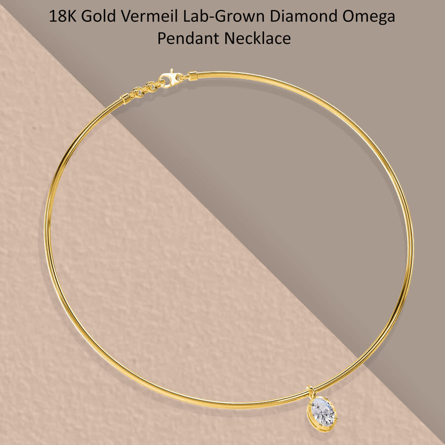 Diamond2Deal - Diamond2Deal 18k Vermeil Plated Silver 1.25 Ct Oval Cut Lab Grown Diamond Pendant Necklace 18" VVS-V - 4