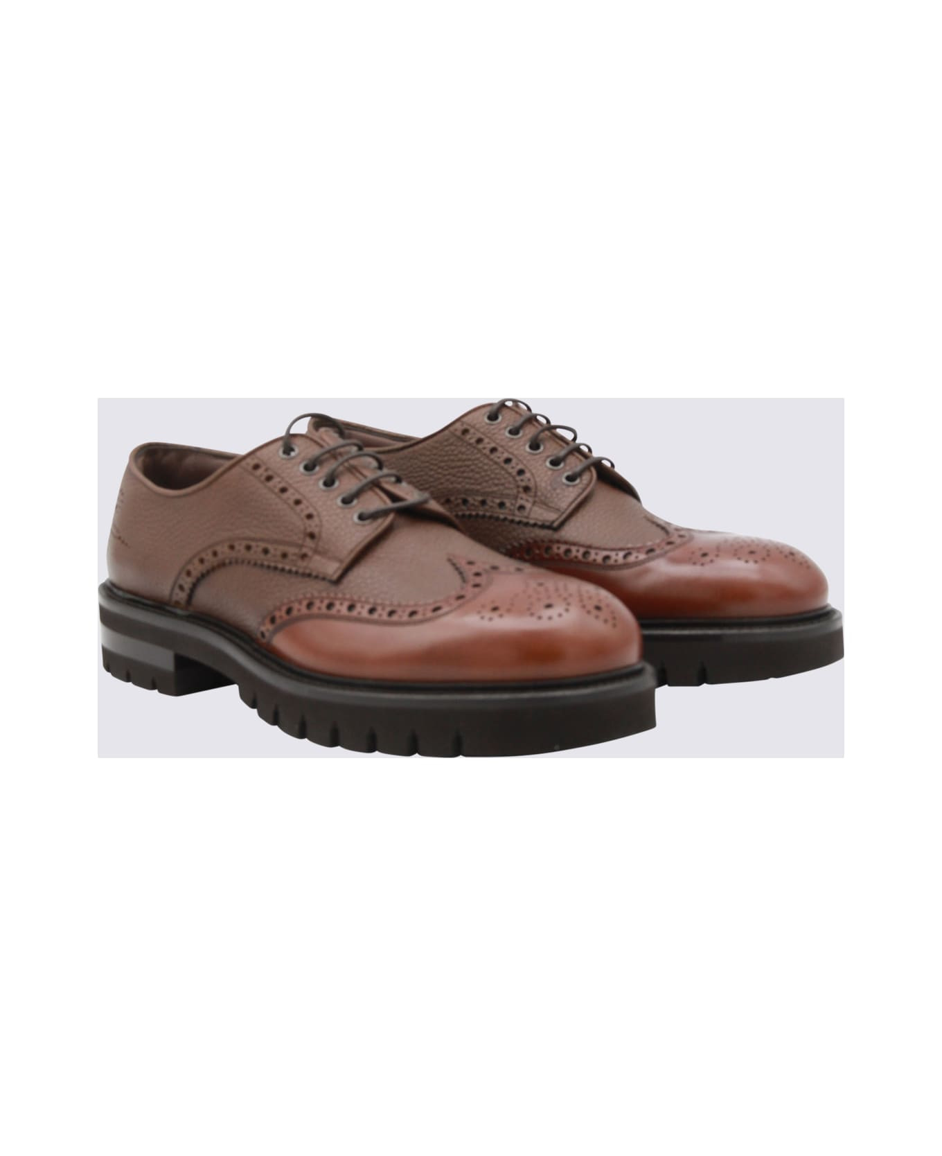 Brown Leather Lace Up Shoes - 2