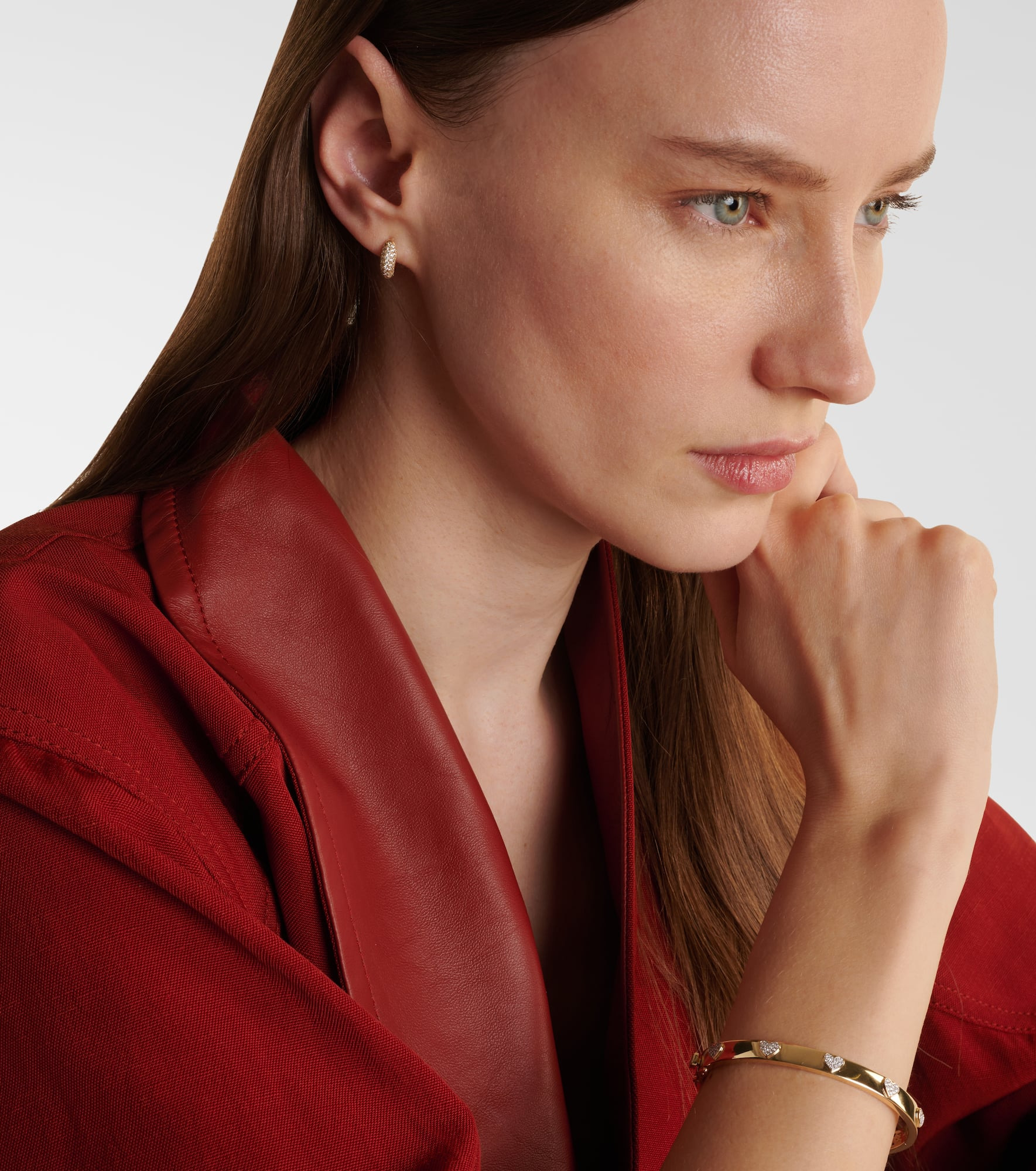 Puffy 14kt gold hoop earrings with diamonds - 3