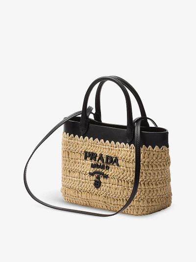 Prada Logo-embroidered mini crochet and leather tote bag outlook