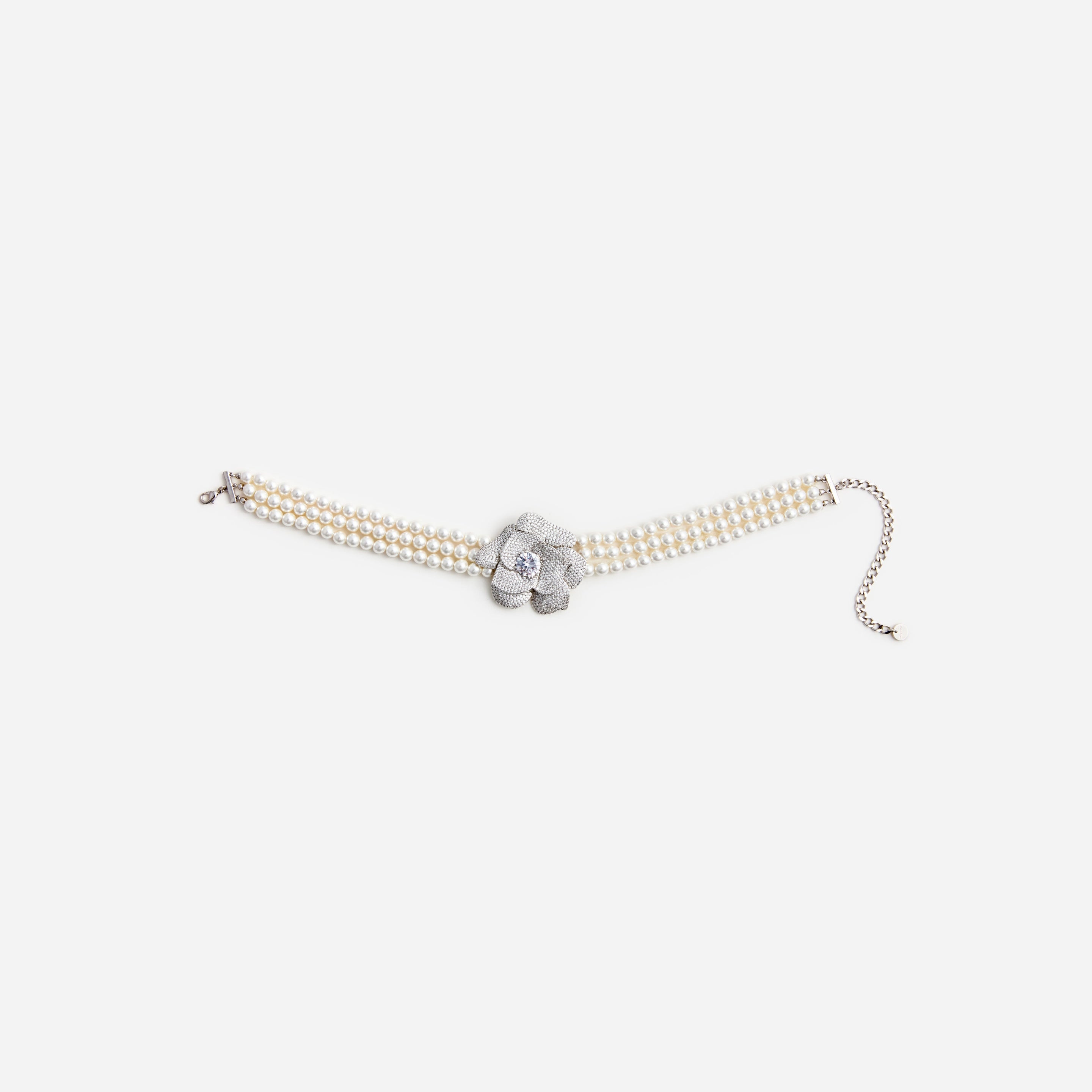 Crystal Flower Pearl Choker - 1