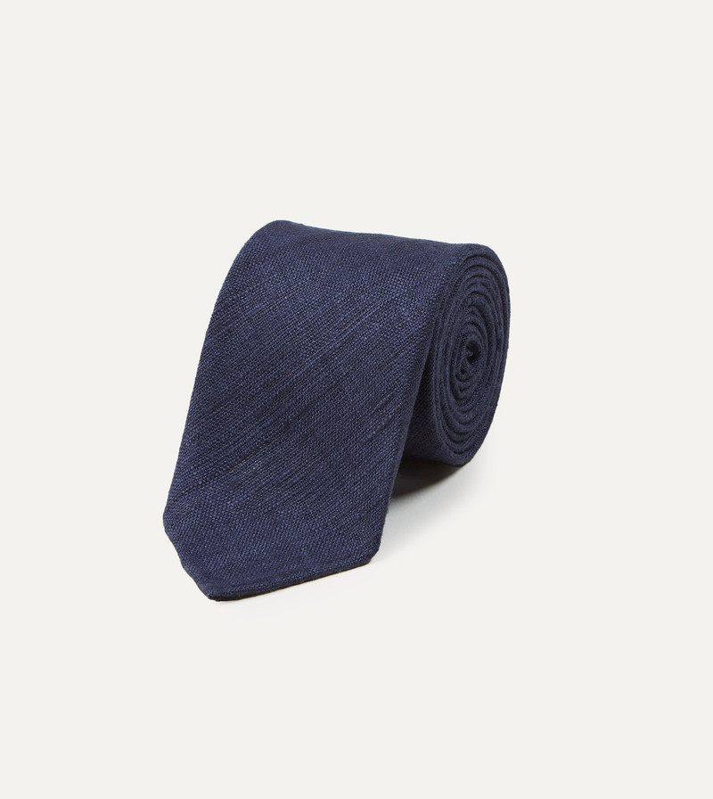 Drake's Navy Tussah Hand Rolled Silk Tie outlook