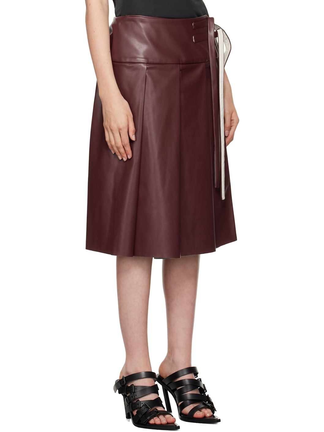 Burgundy Linda Faux-Leather Midi Skirt - 2