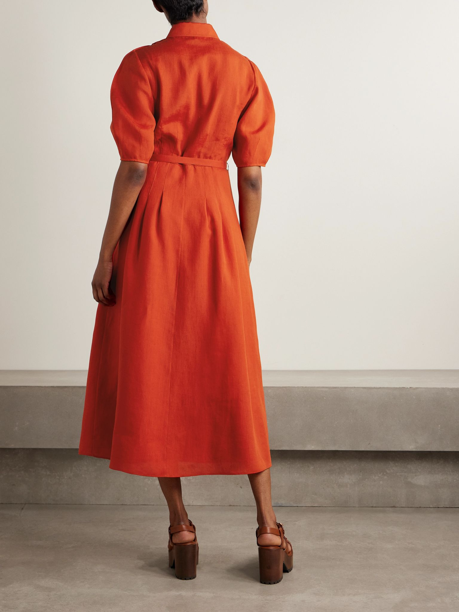 Maude belted linen midi shirt dress Orange - 3