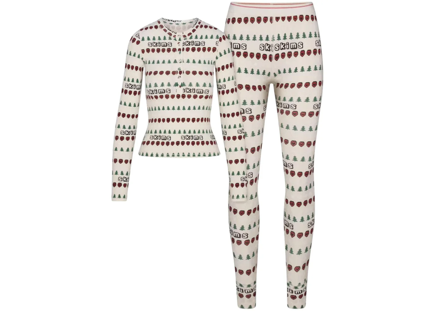 SKIMS x Cactus Plant Flea Market Women's Cotton Rib Henley Legging Set Marble Pine Fair Isle - 1