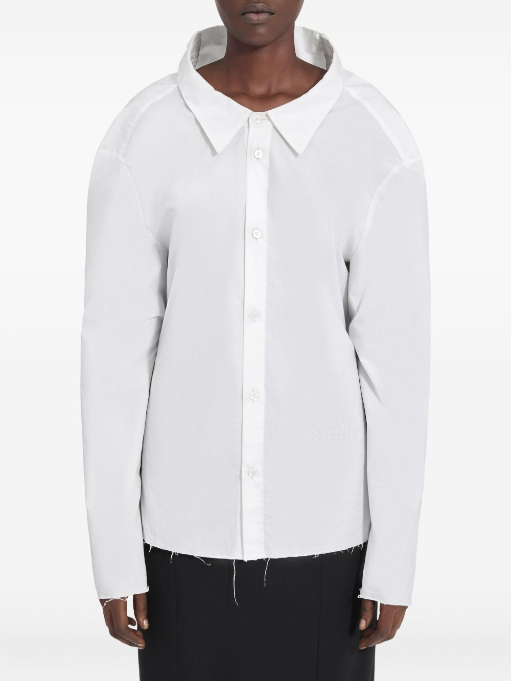oversized-collar frayed-hem shirt - 5