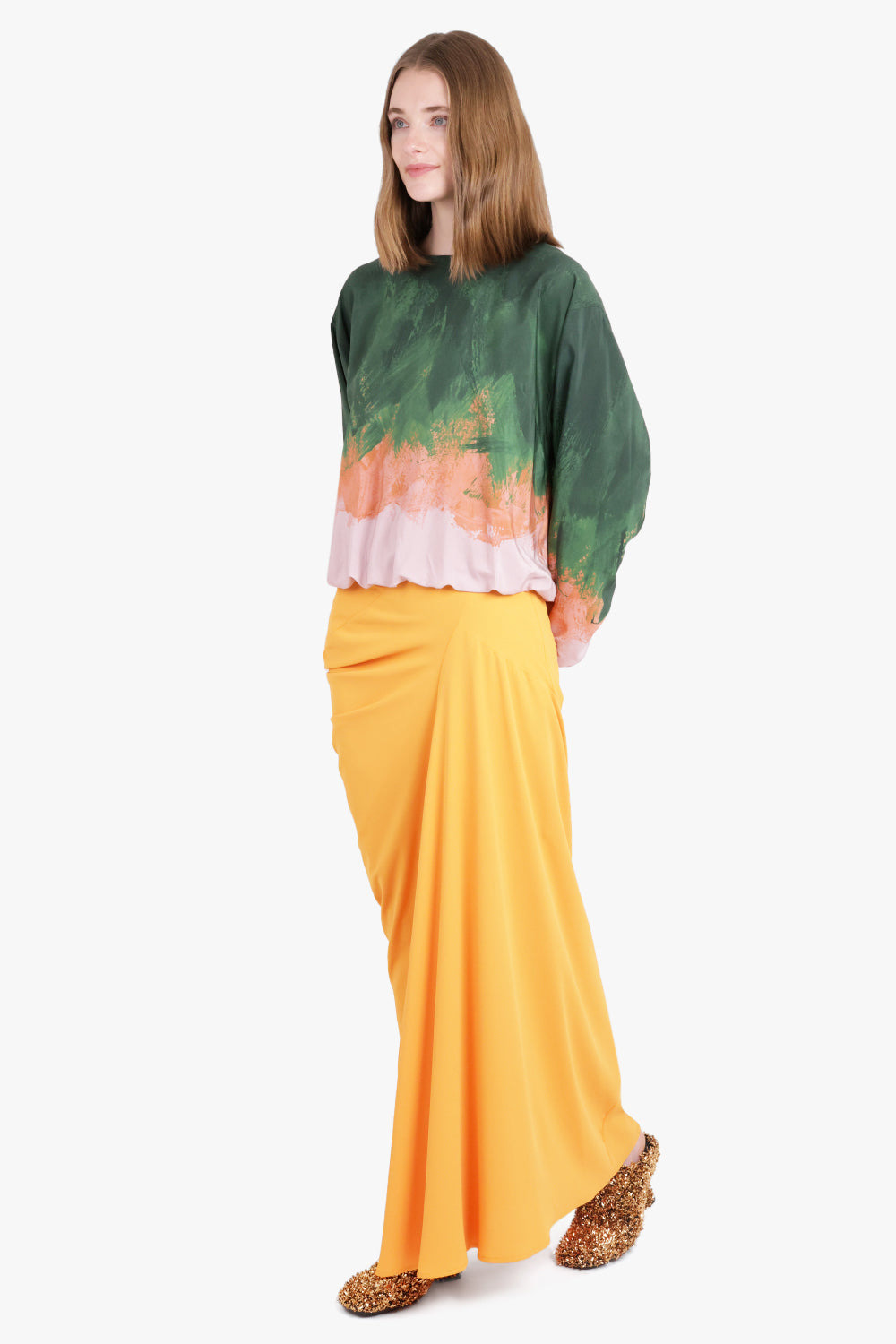 SAREN ASYMMETRIC RUCHED MAXI SKIRT | ORANGE - 2