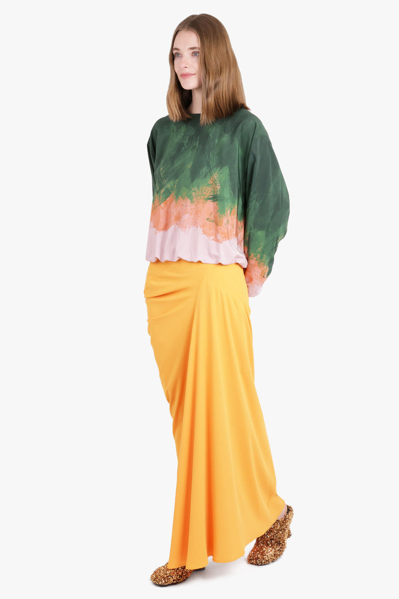Dries Van Noten SAREN ASYMMETRIC RUCHED MAXI SKIRT | ORANGE outlook