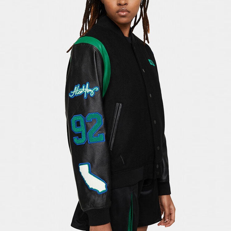 (WMNS) Air Jordan x Aleali May Stand-up Collar Baseball Jacket Black DC2435-010 - 7