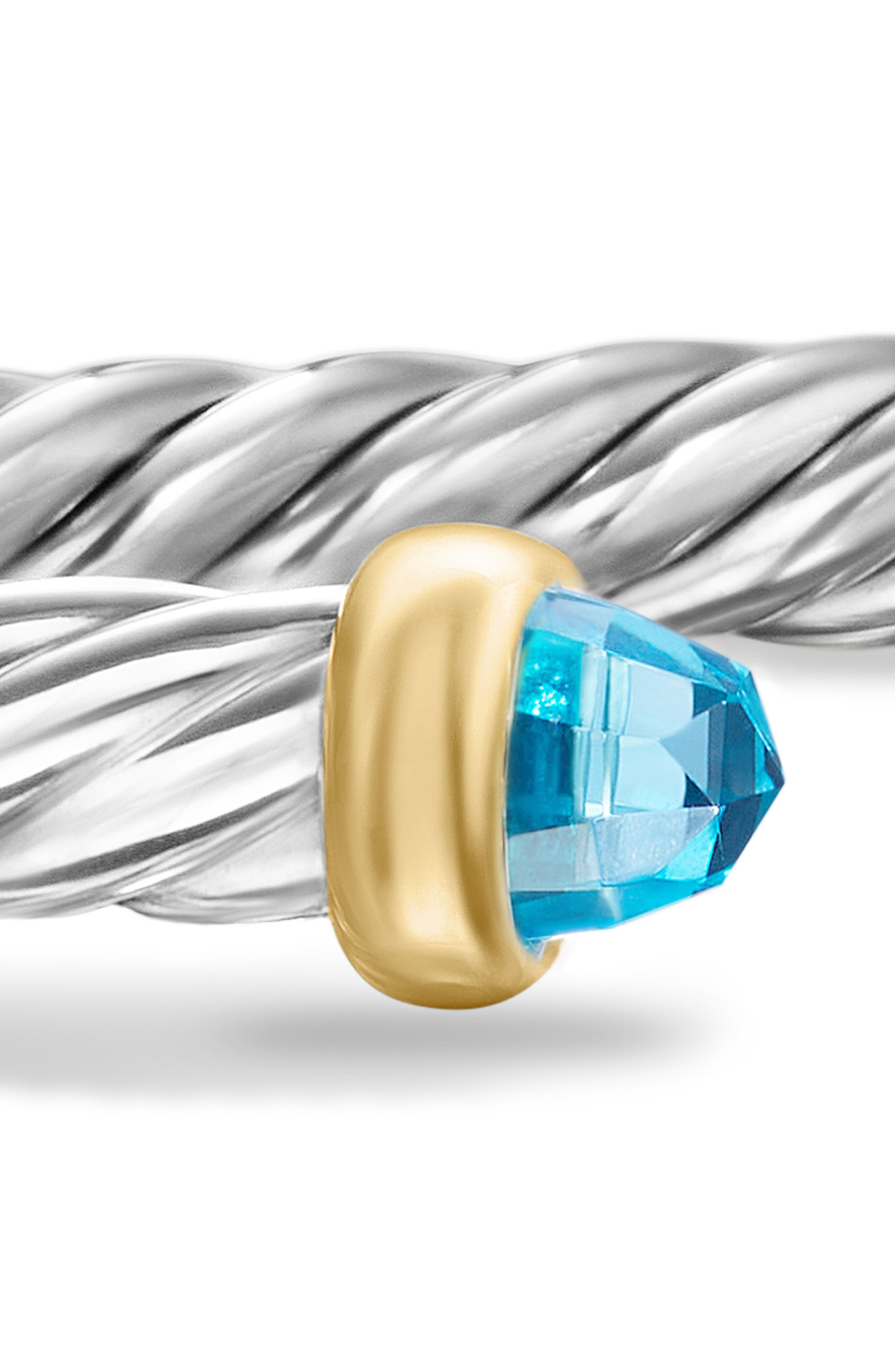 David Yurman Cable Flex Bracelet in Sterling Silver with 14K Yellow Gold, 4mm in Silver/Gold/Blue To - 4
