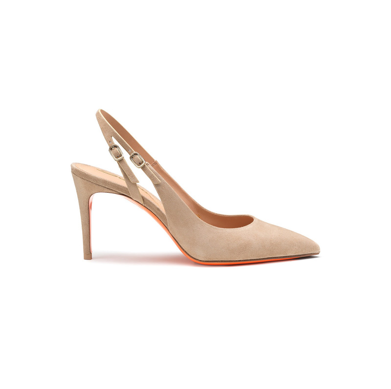 Women's beige suede high-heel slingback 1
