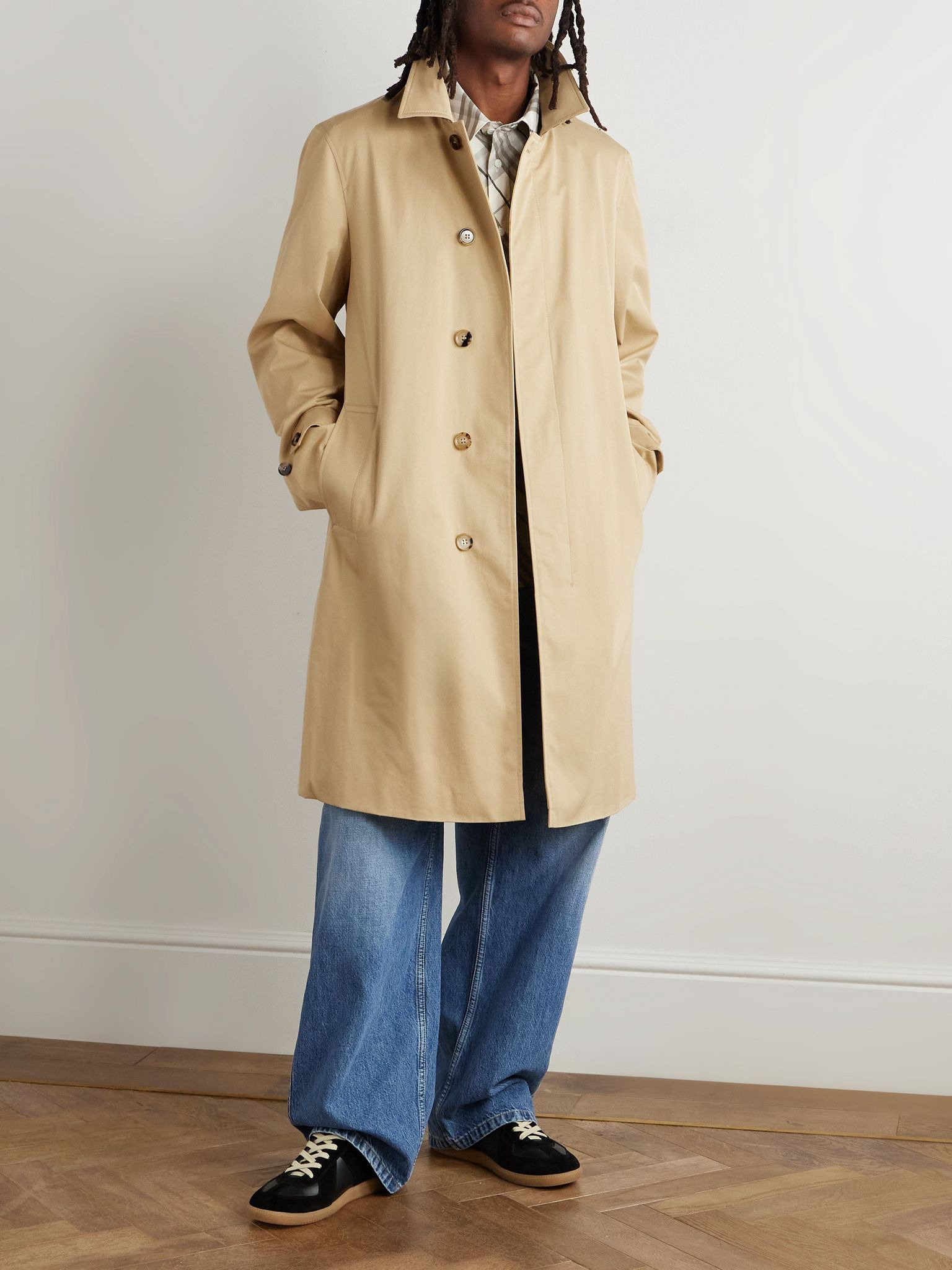 Coated-Cotton Trench Coat Beige - 2