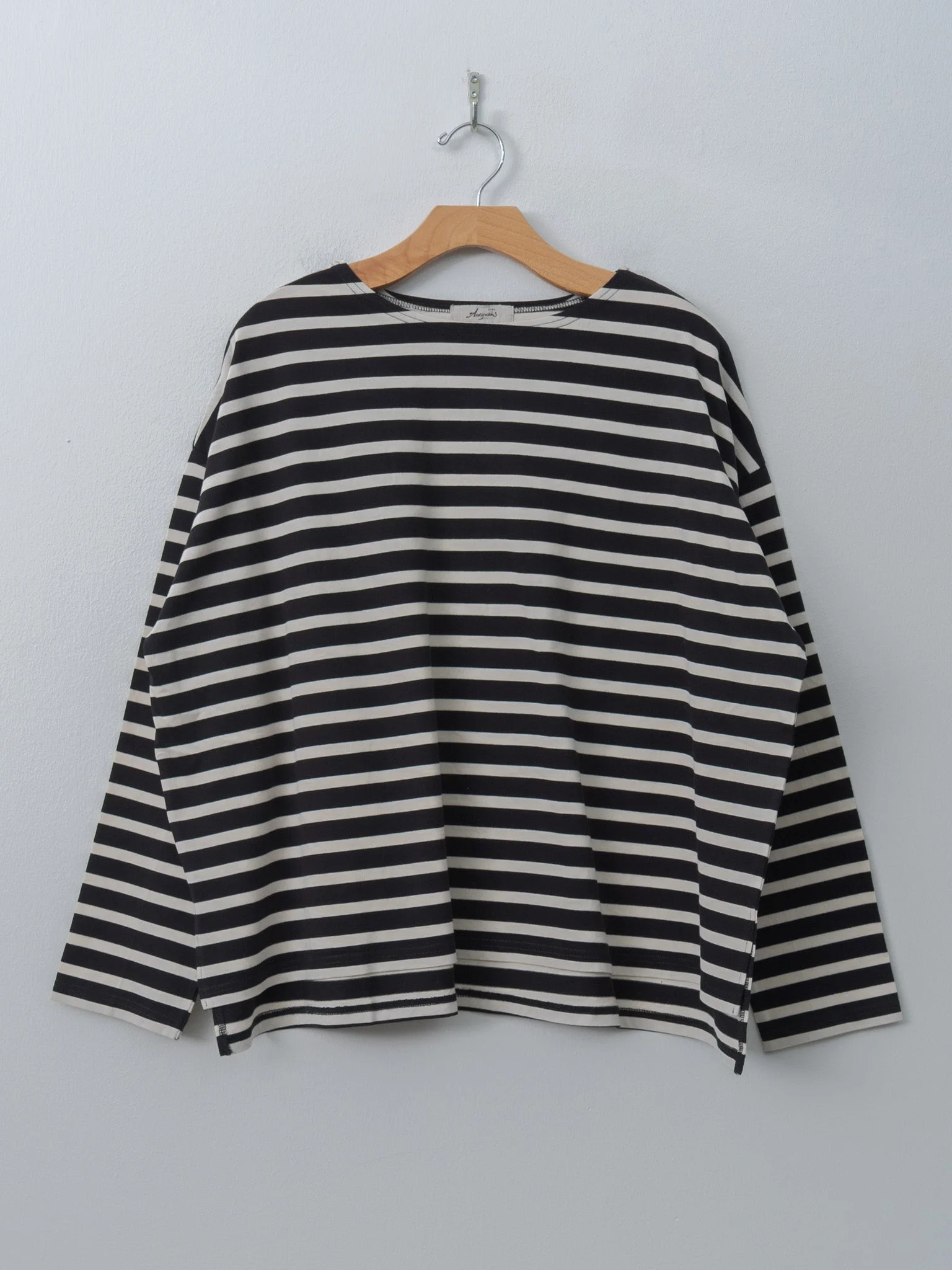 Cotton Stripe Pullover Tee - Black x Natural, Mocha x Navy - 1