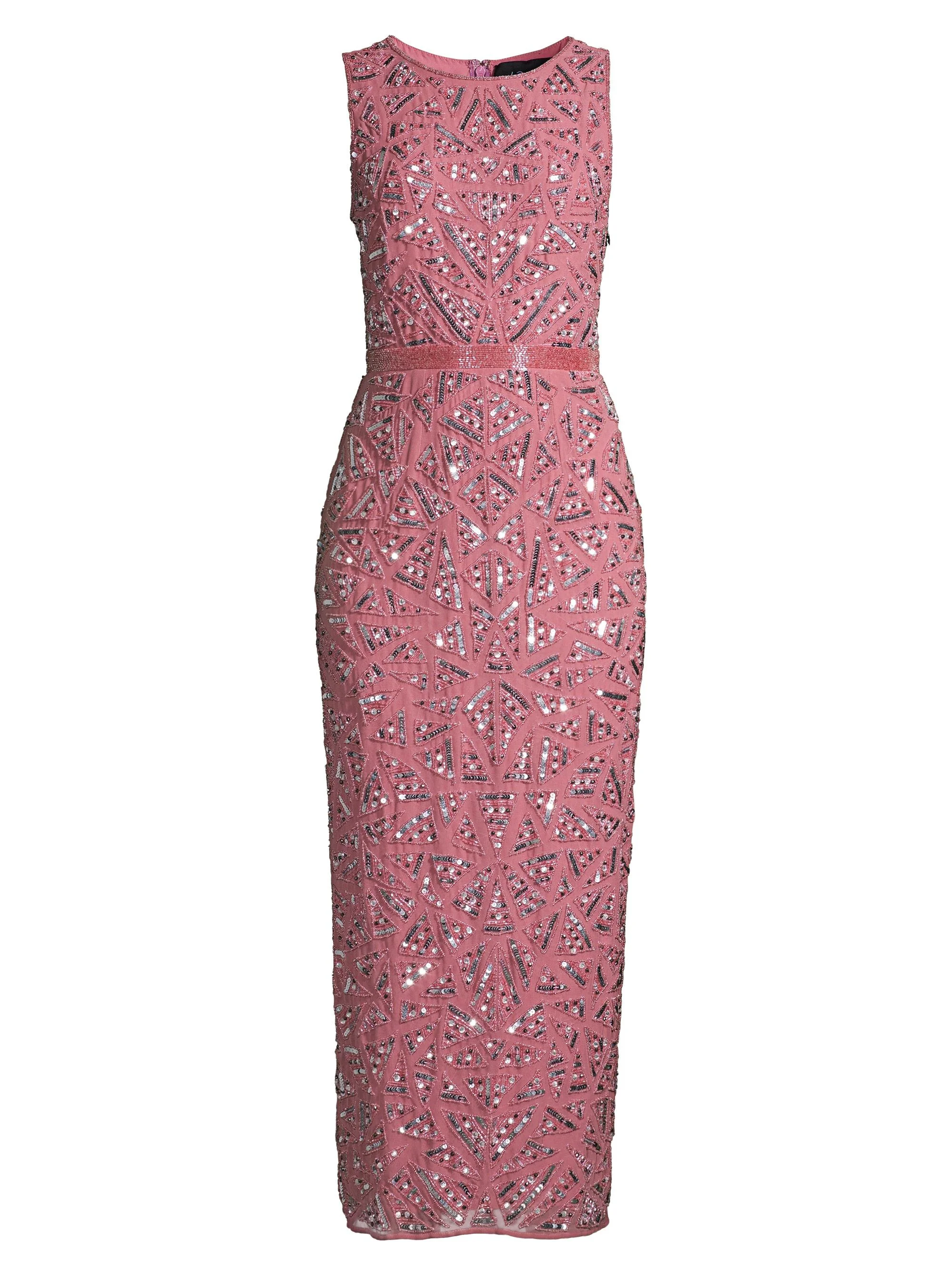 Women's Triangle Bead & Sequin Pattern Midi Sheath Dress - Rosewood - 1