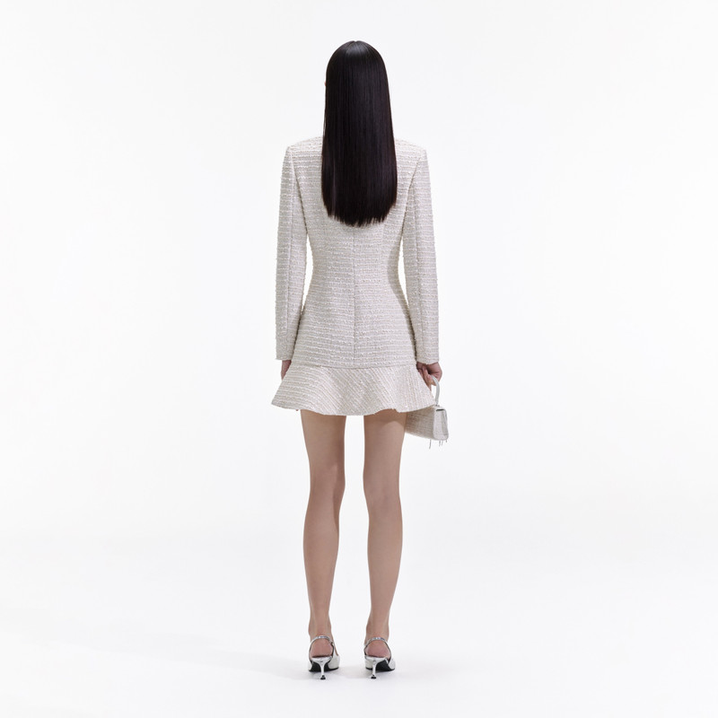 knee length dresses for ladies Check Boucle Long Sleeve Mini Dress – self-portrait-US