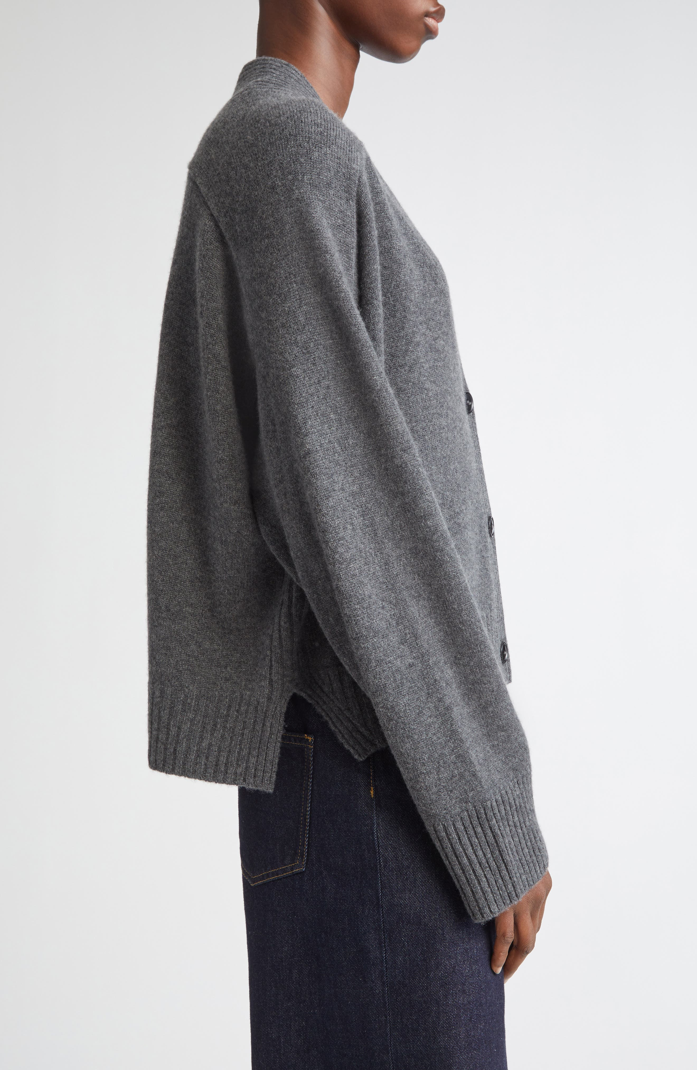 LOULOU DE SAISON Kaia Cashmere V-neck Cardigan in Anthracite Melange at Nordstrom - 3