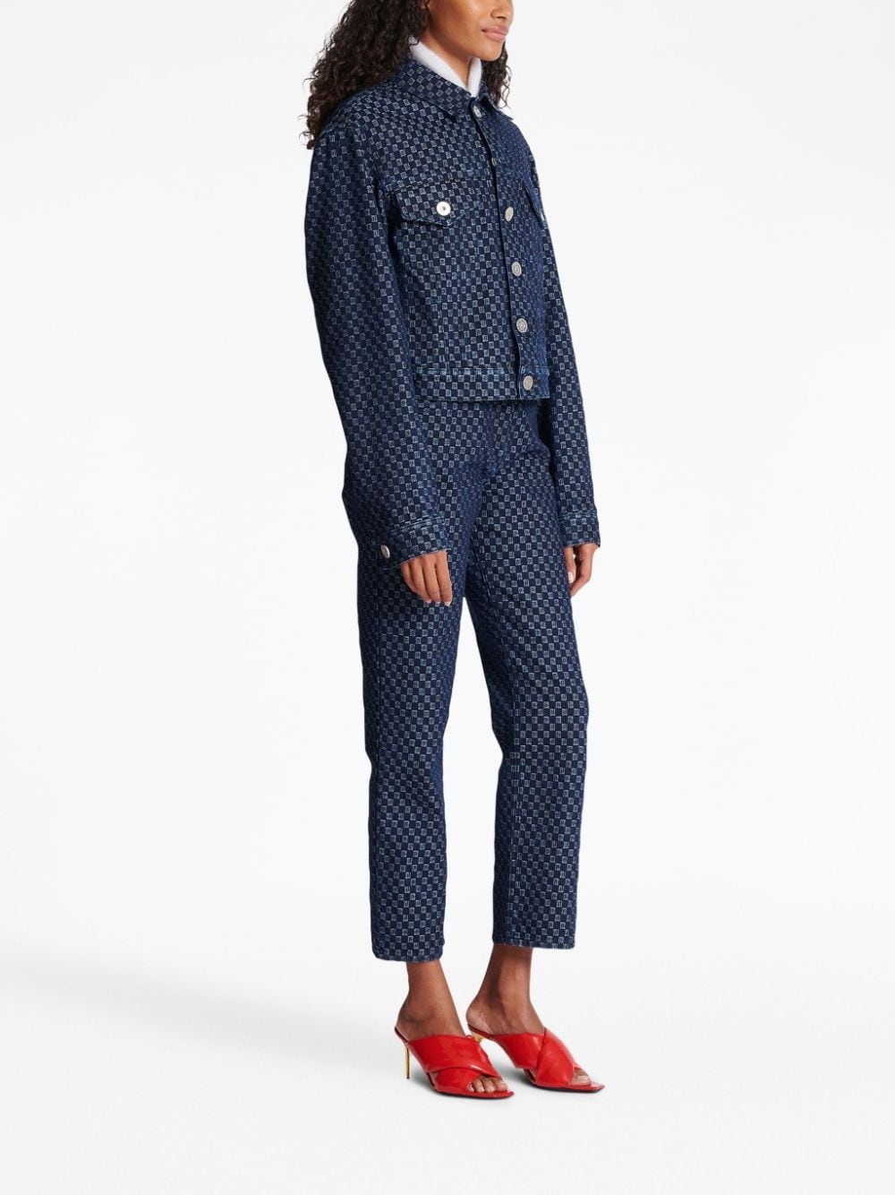 monogram-print denim jacket - 3
